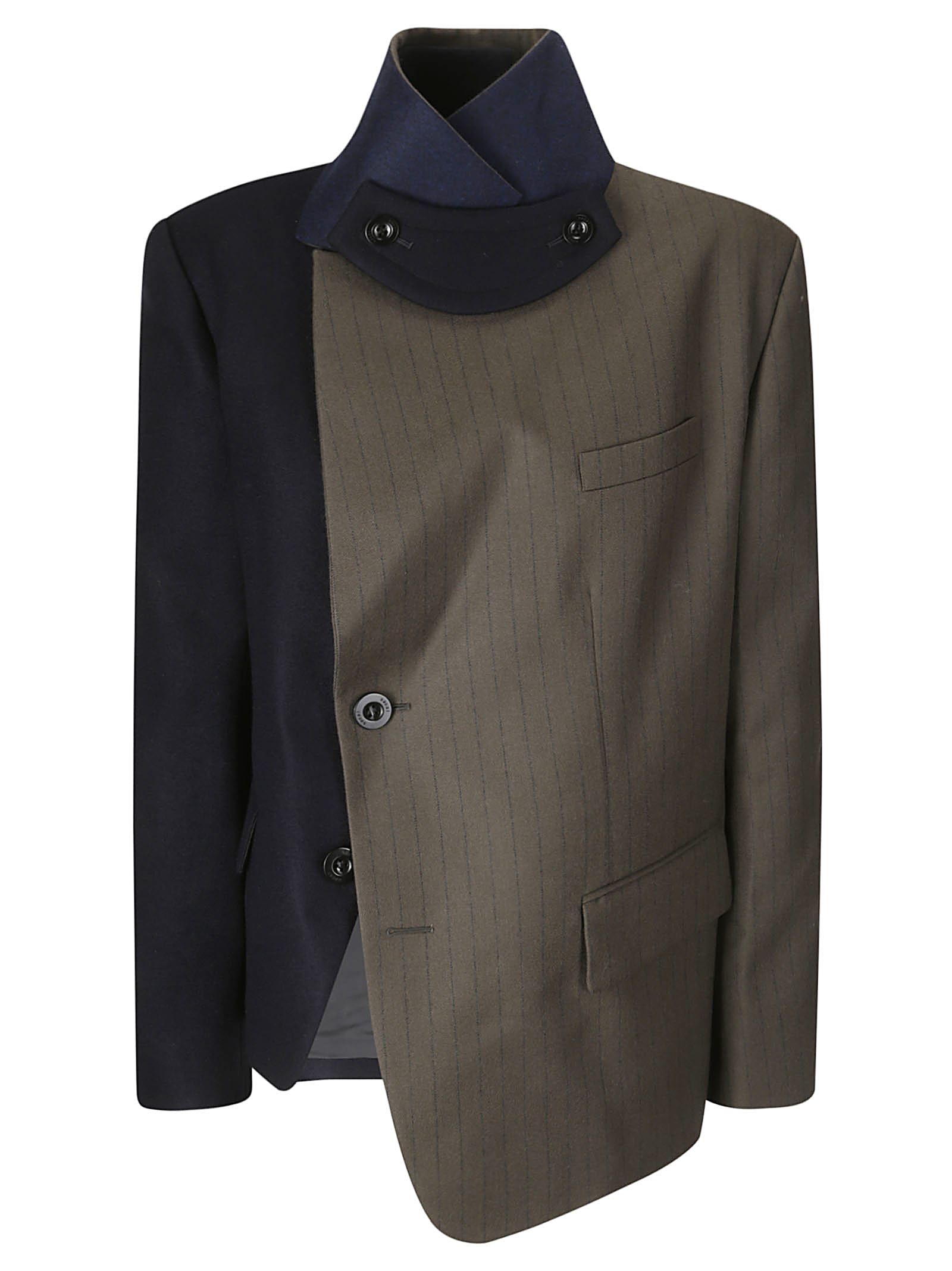 Shop Sacai Chalk Stripe X Wool Melton Jacket In Khaki×d/navy