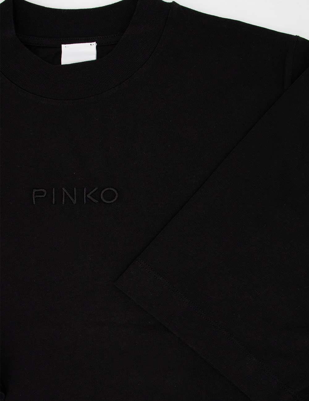 Pinko Logo-embroidered Cotton Cropped T-shirt In Nero