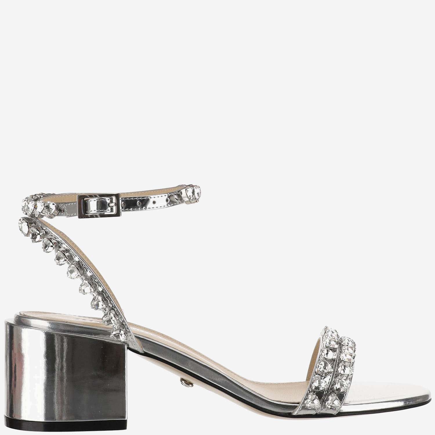Shop Mach &amp; Mach Silk Audrey Sandals In Silver