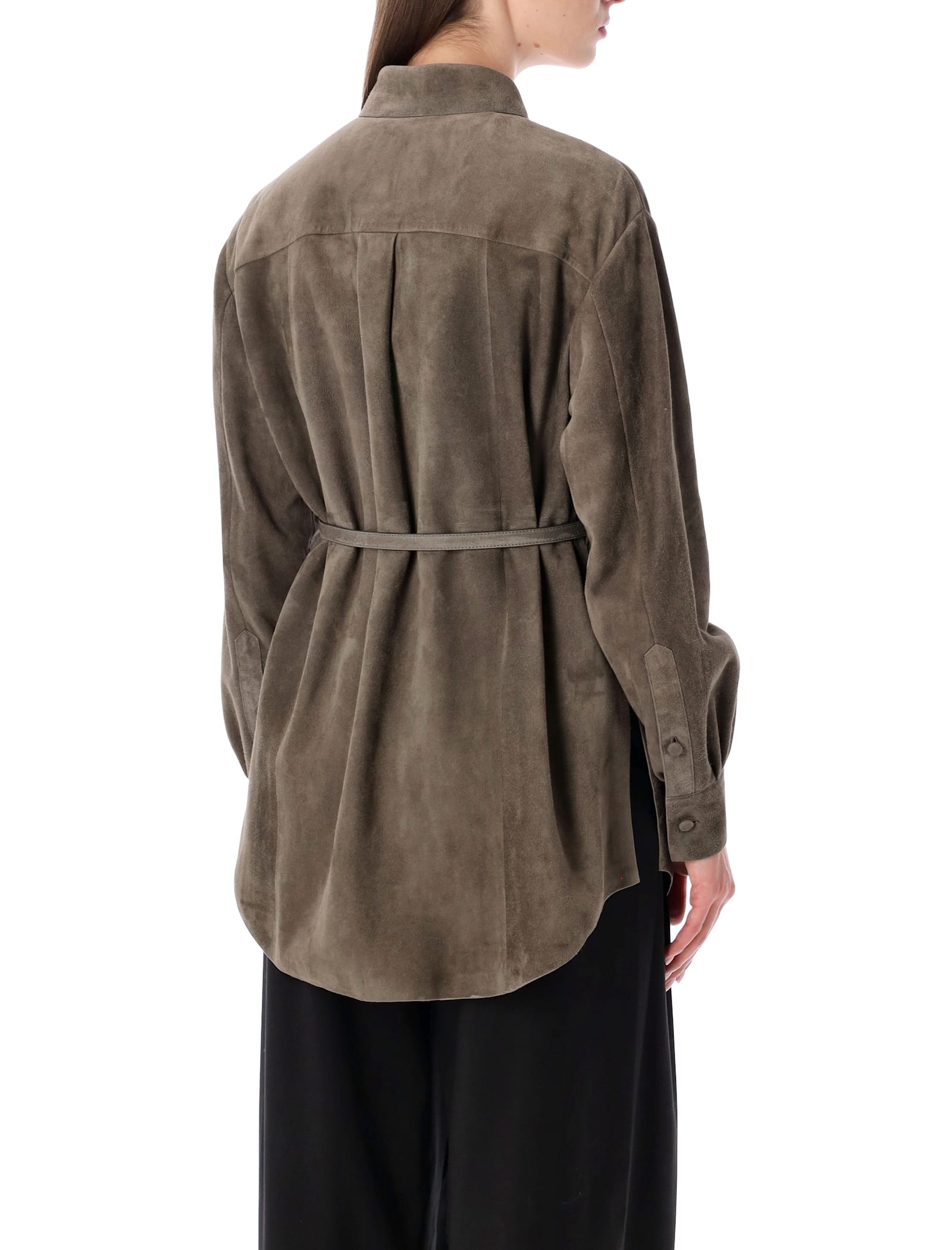 Fendi Taupe Suede Overshirt With Belt In Brown