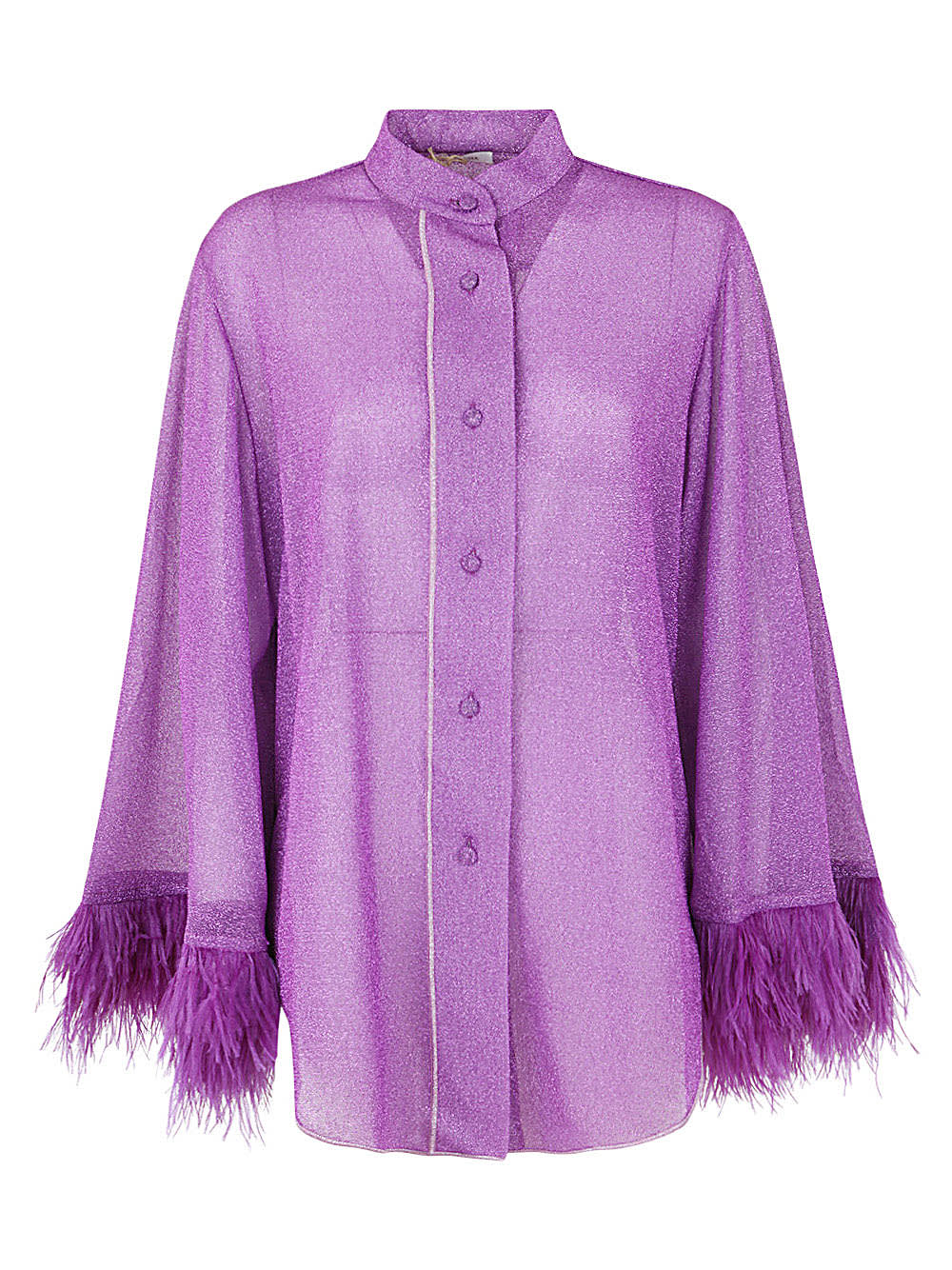 Oseree Lumière Feather-trimmed Blouse In Violet
