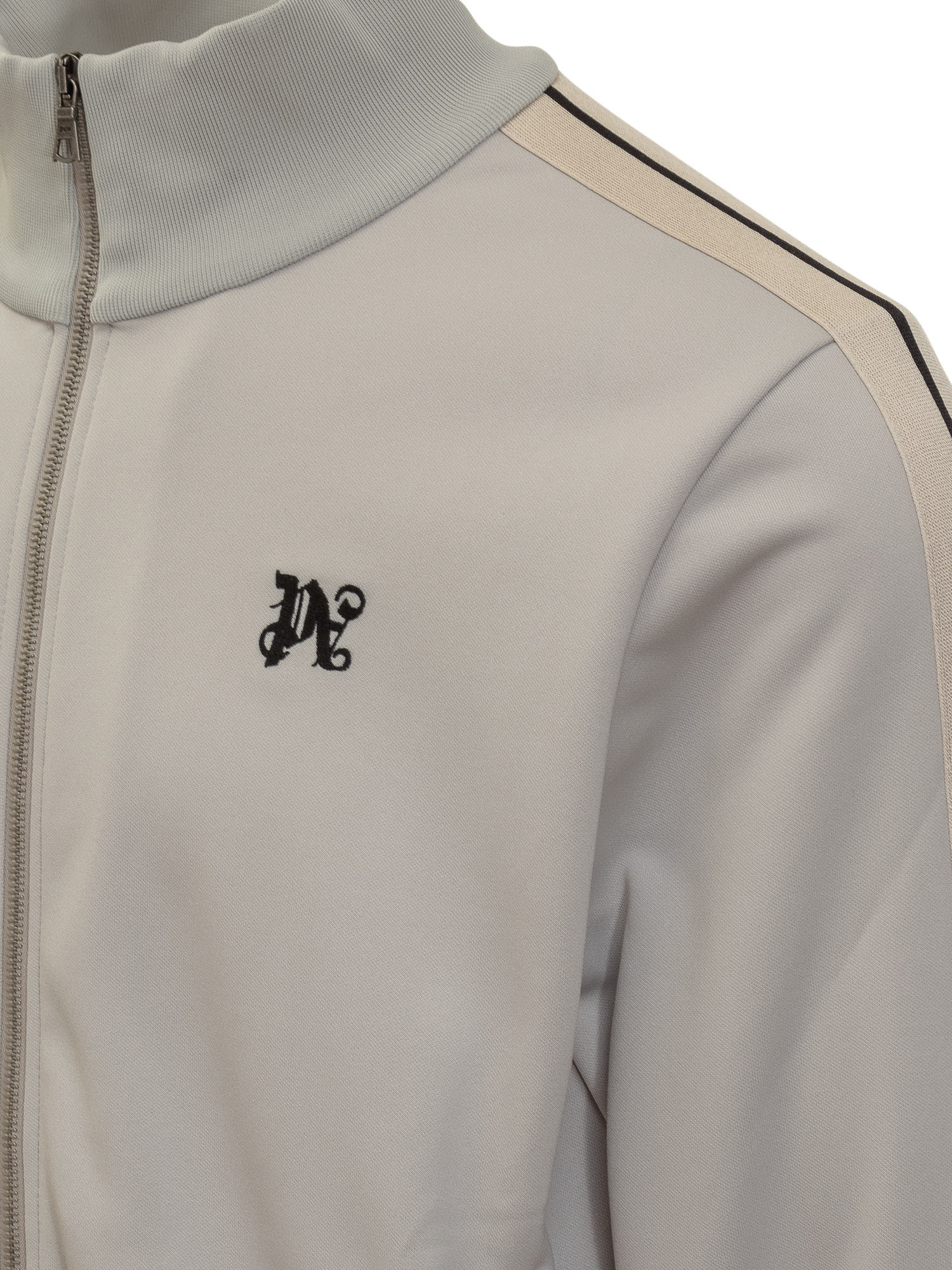 Shop Palm Angels Zippered Sweatshirt With Pa Monogram In Light Grey Black