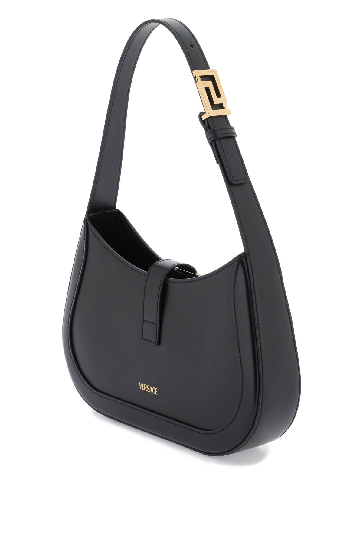 Shop Versace Greca Goddess Small Hobo Bag In Black- Gold (black)