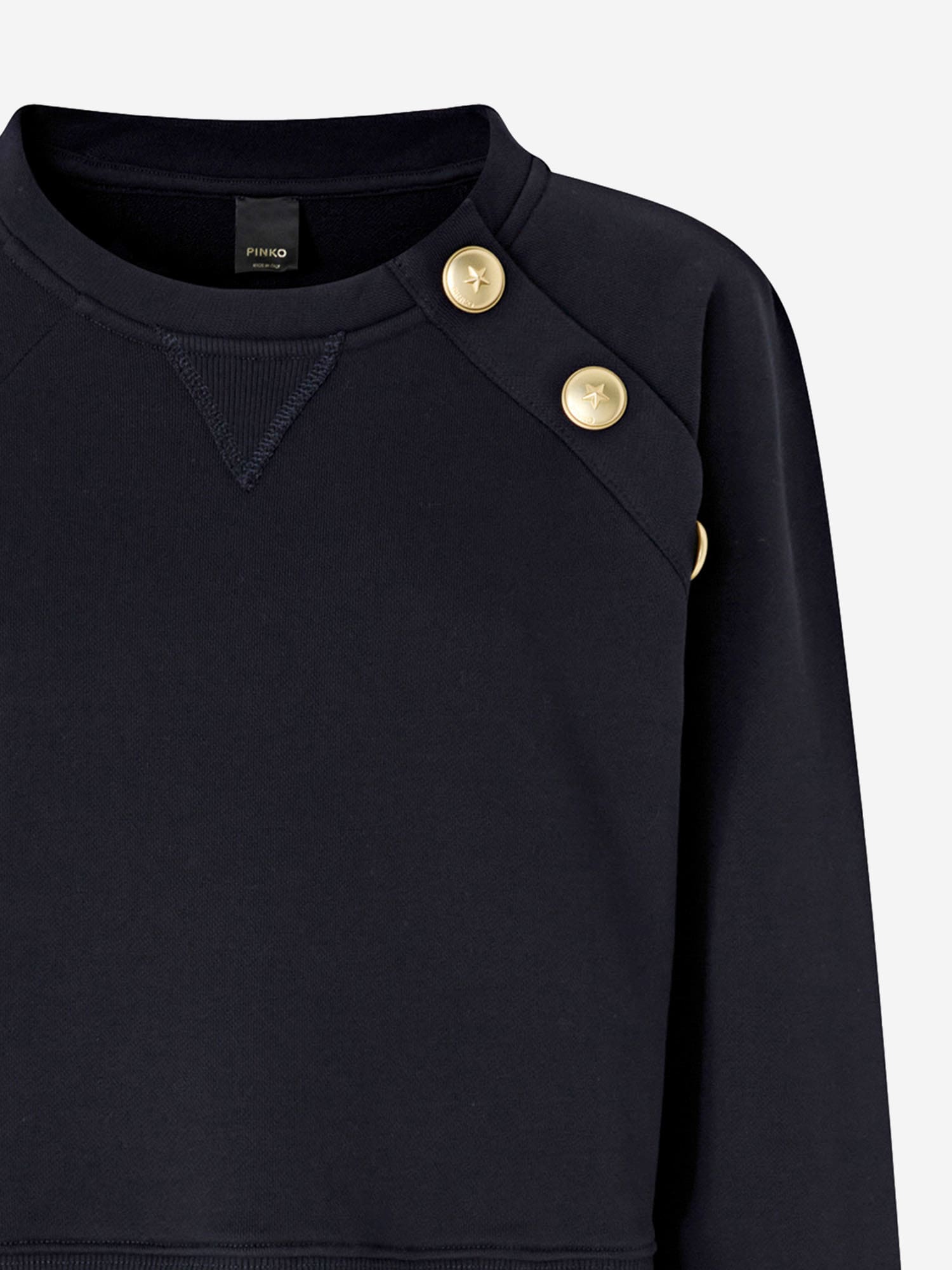 Pinko Crewneck Knitwear With Gold Logo Buttons In Blue