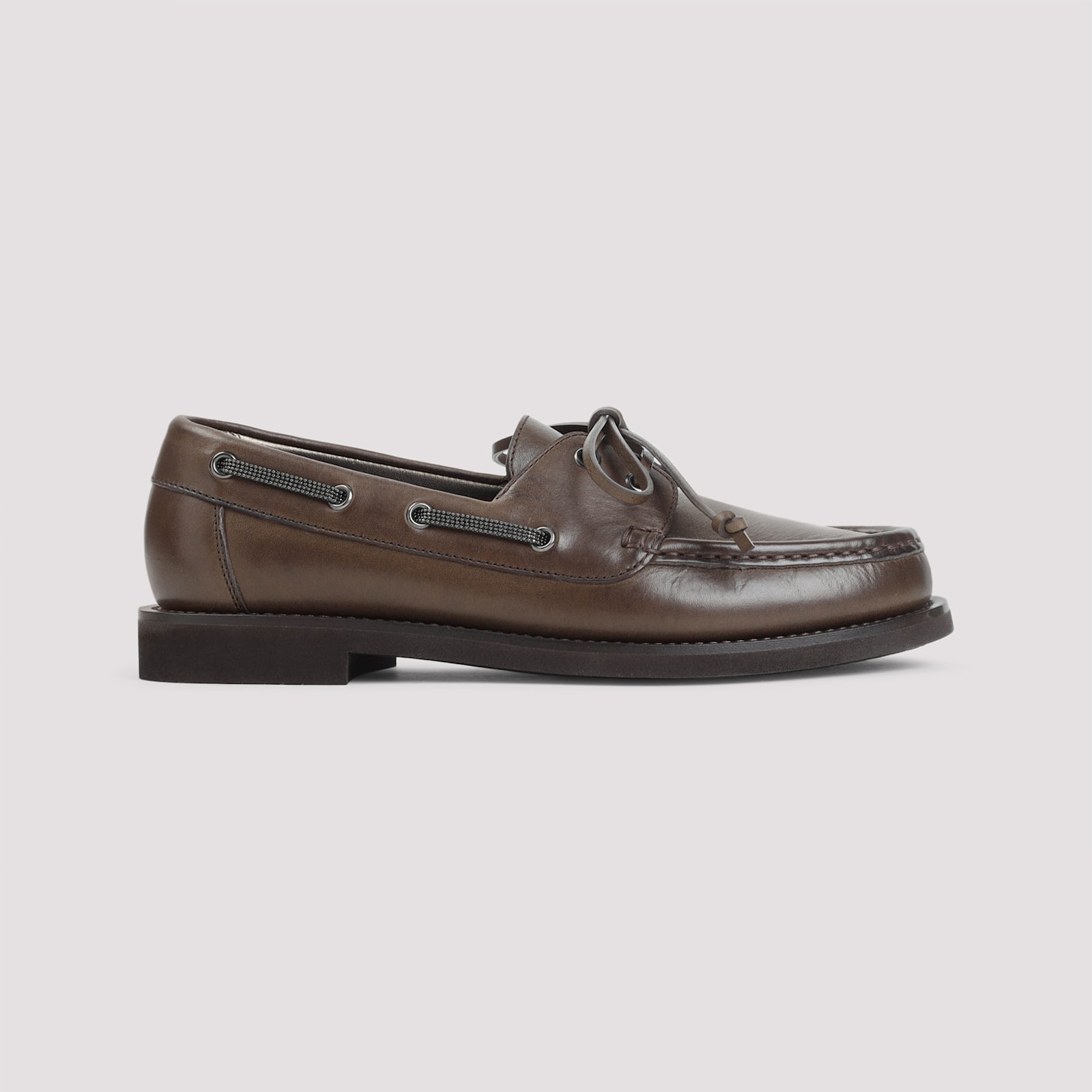 Brunello Cucinelli Women Leather Loafers With Monili Detail In Brown