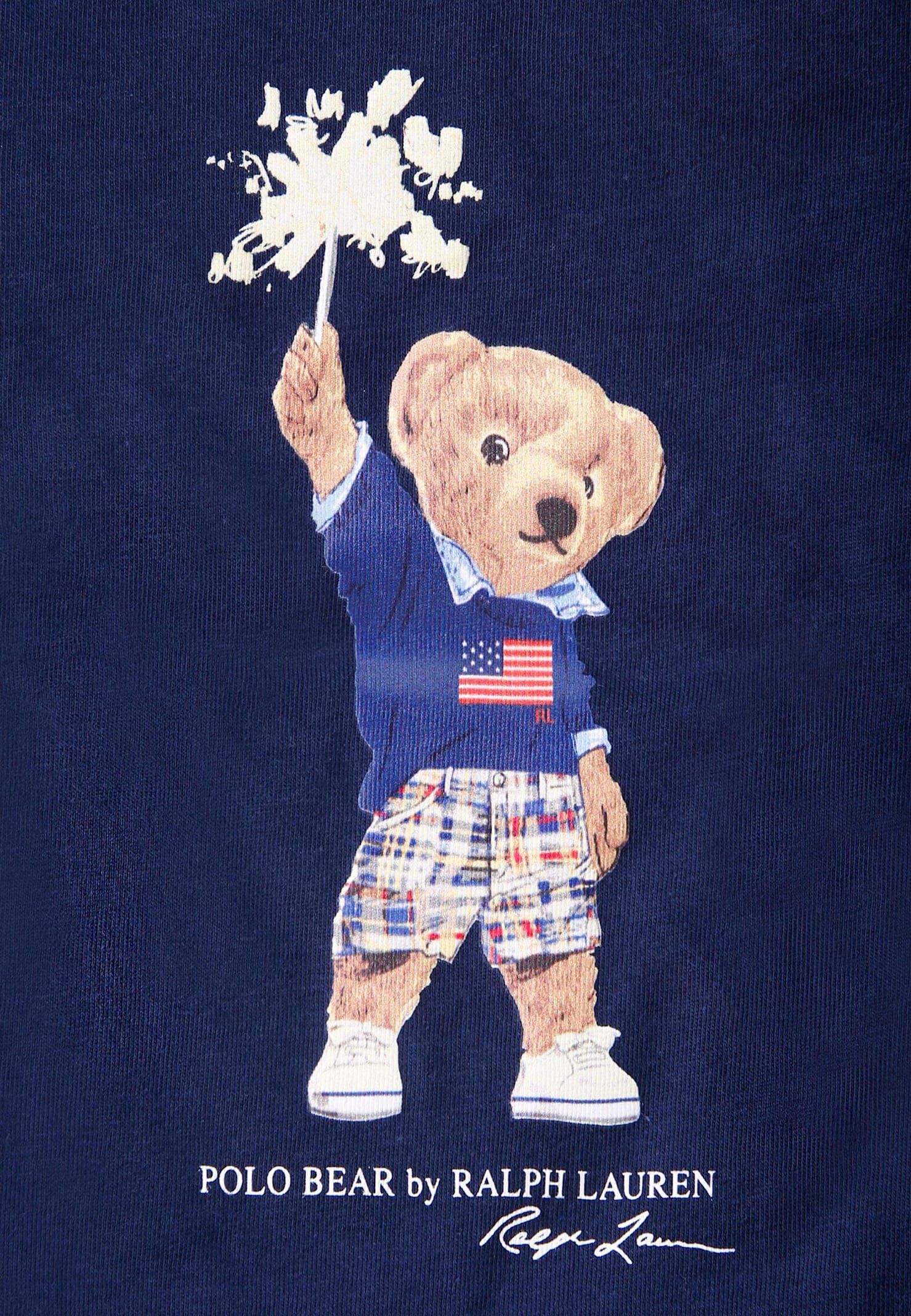Ralph Lauren Blue T-shirt For Baby Boy With Polo Bear In Brown