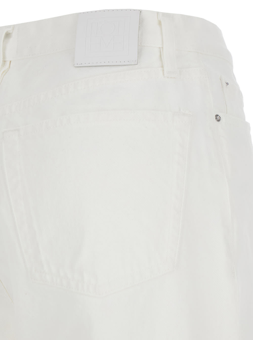 Totême White High Waisted Jeans With Twisted Seam And Logo Patch On The Rear In Denim Woman In White