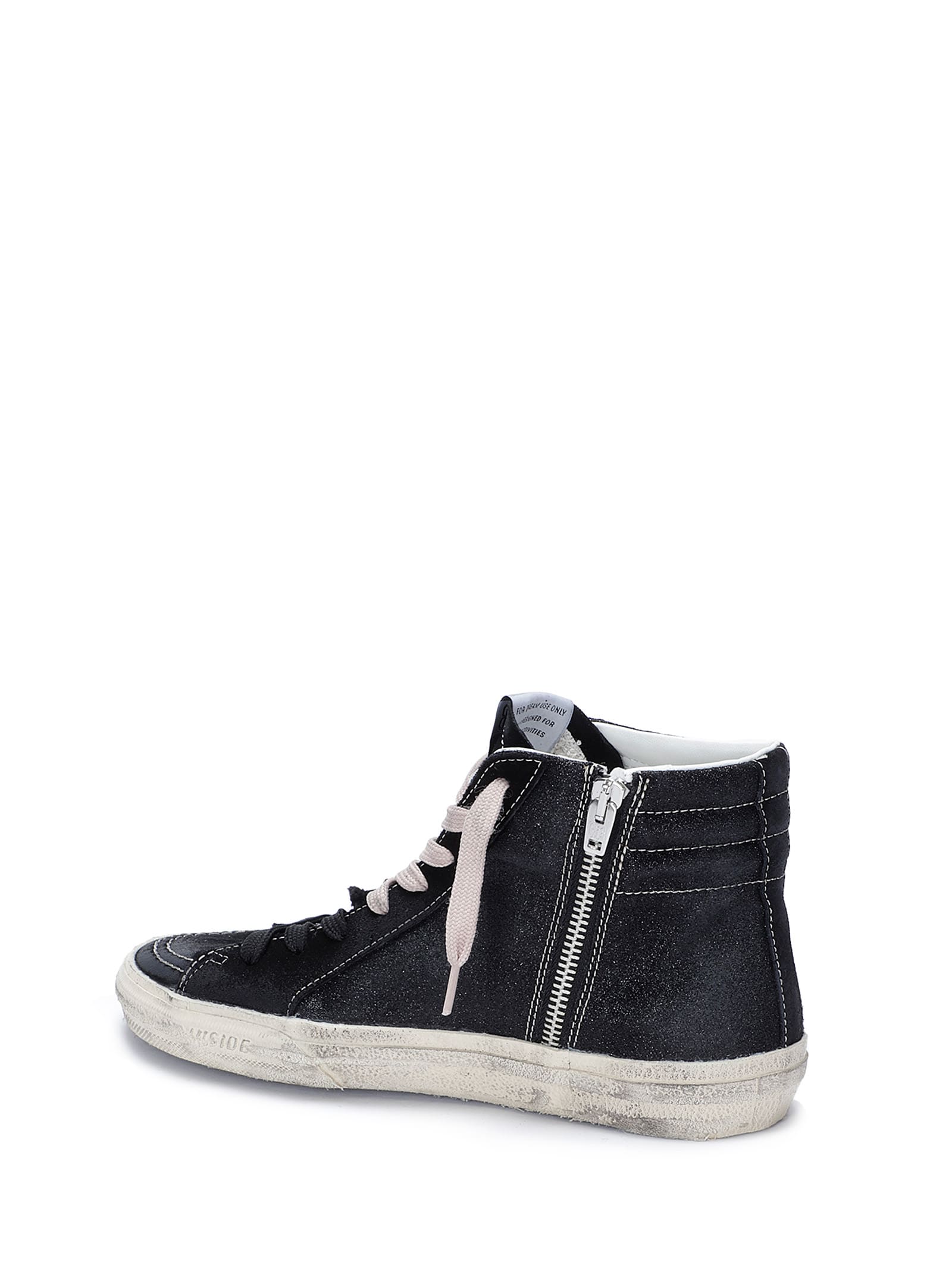 Golden Goose Slide Classic Glitter Upper Suede Toe Leather Star In Black