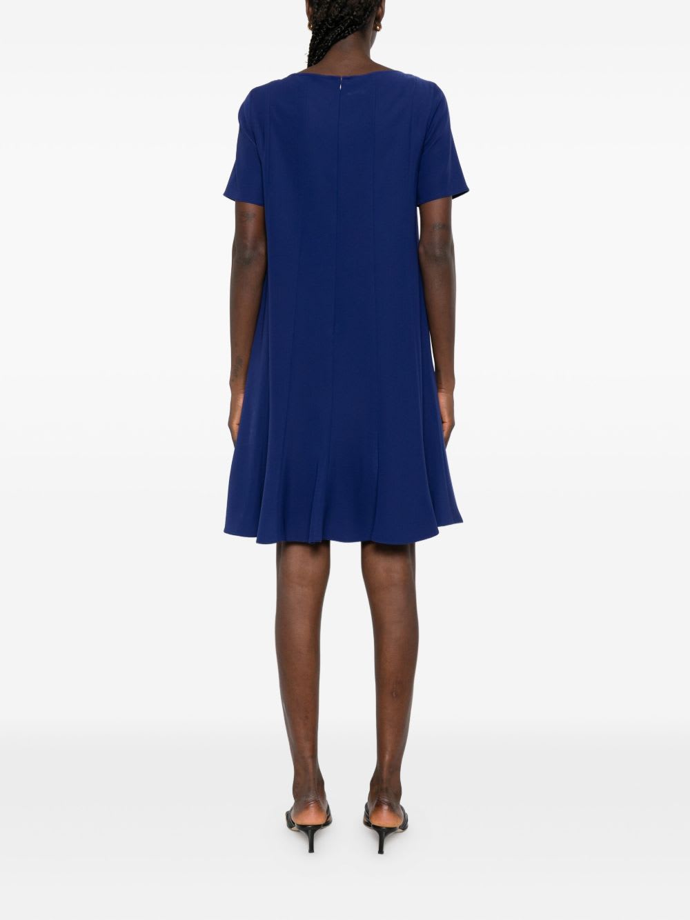 Emporio Armani Tecno Cady Dress With Stitched Pleats In Blue