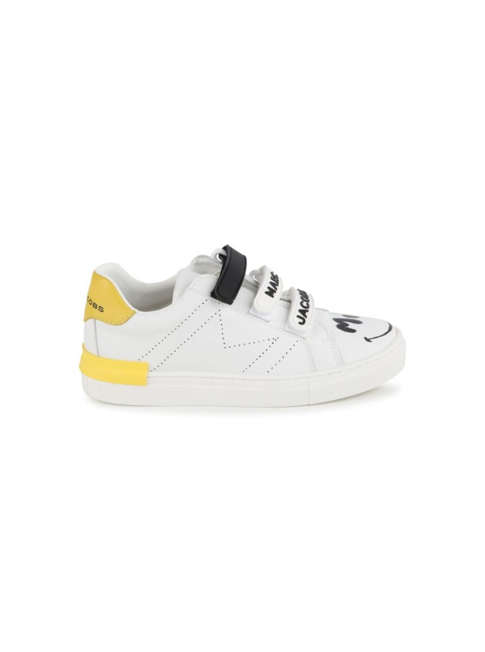 Shop Marc Jacobs White Low Top Sneakers With Print In Leather Boy