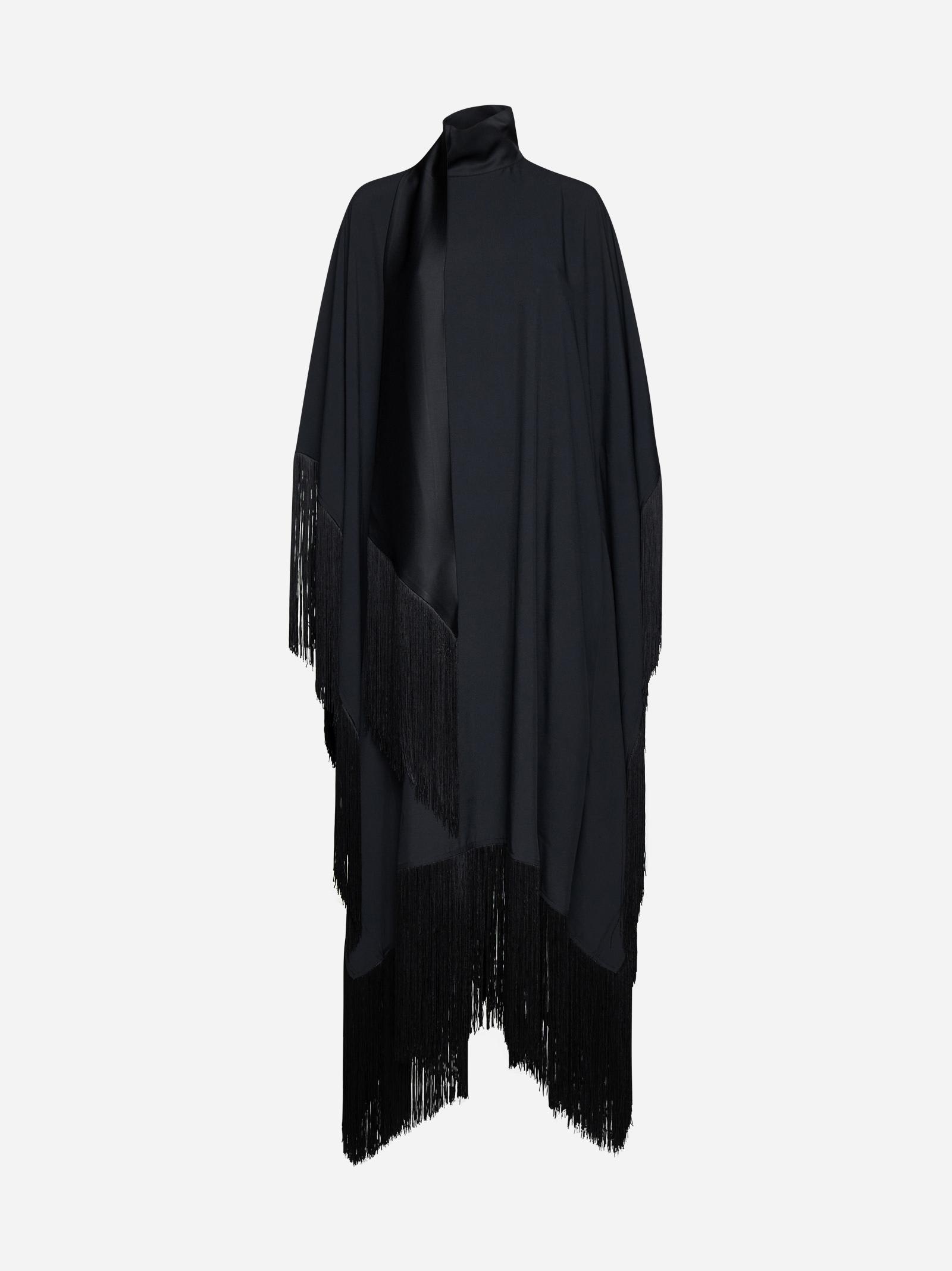 Taller Marmo Mrs Ross Belted Fringed Crepe Kaftan In Nero