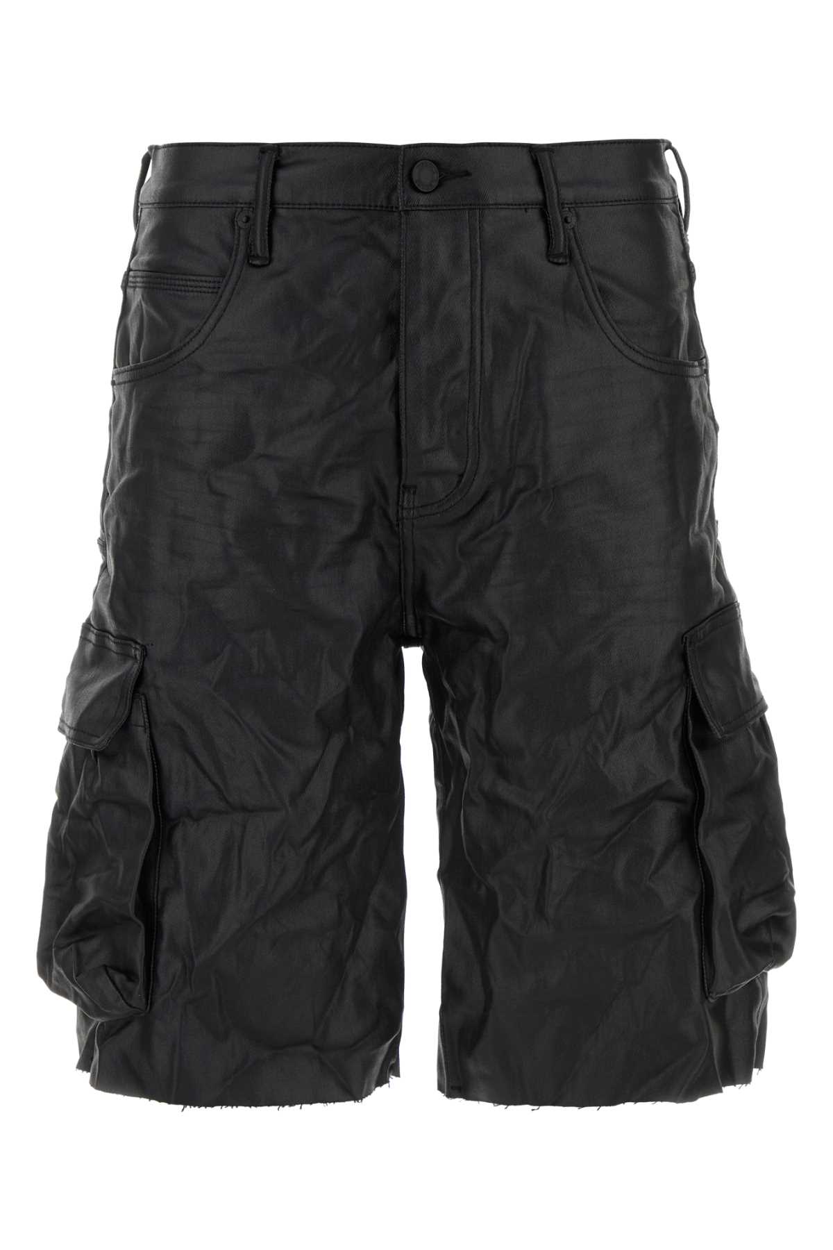 Black Stretch Synthetic Leather P022 Bermuda Shorts