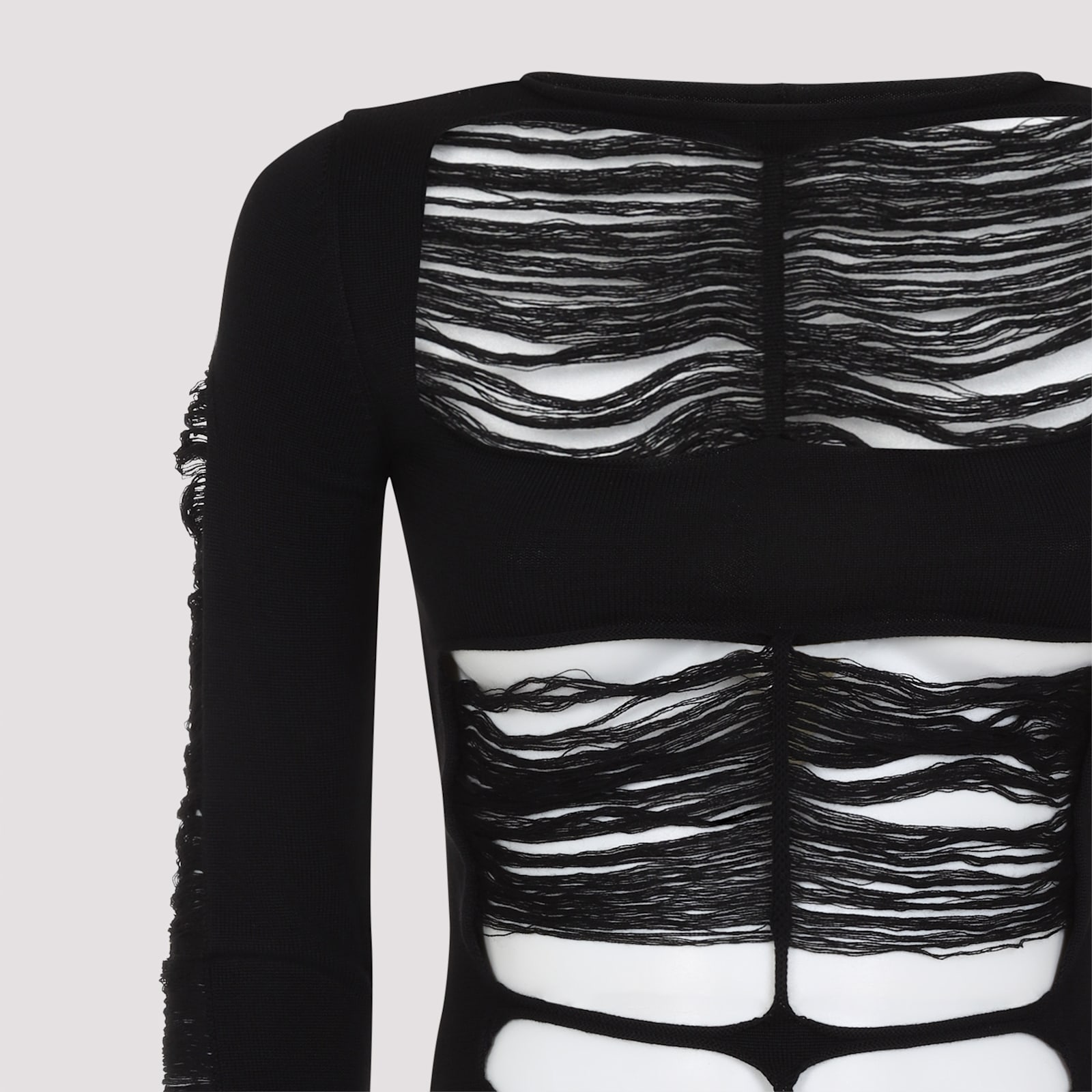Rick Owens Long Black Wool Dress With Intricate Cut-outs