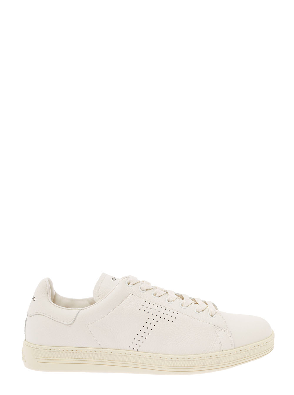 White Worrick Low-top Sneakers In Leather With Punch-hole Monogram Logo Tom Ford Man