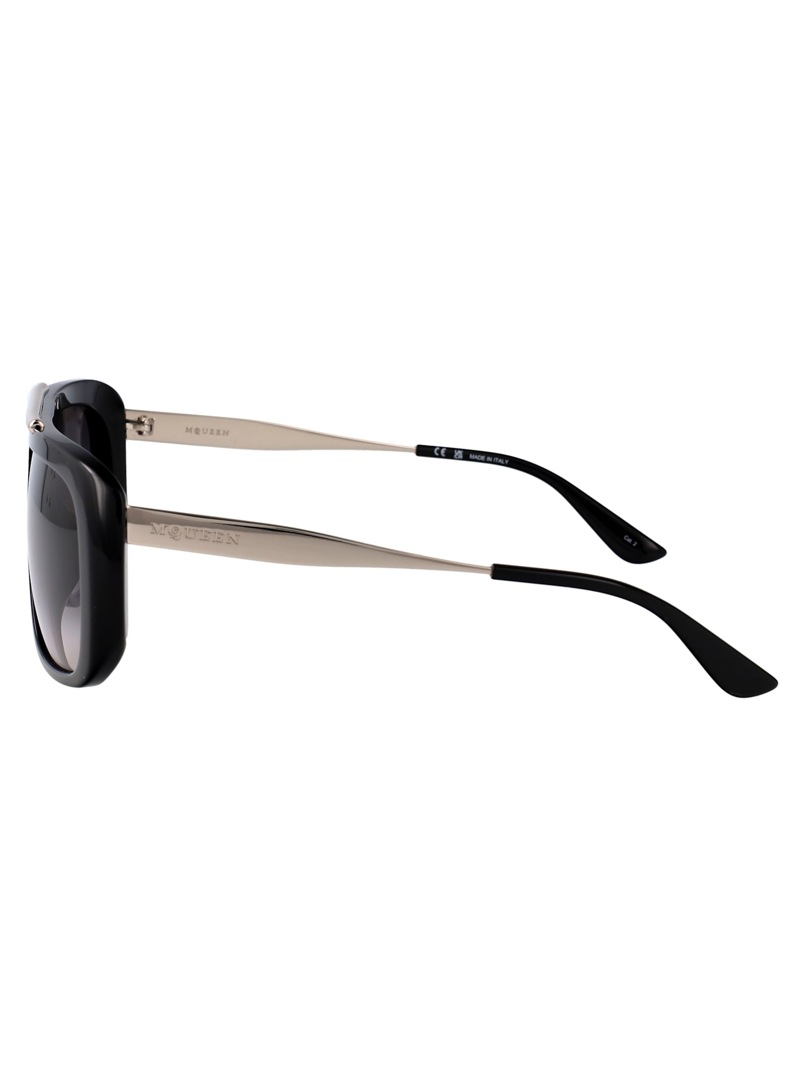 Alexander Mcqueen Black-silver-grey Recycled Acetate Sunglasses In Black