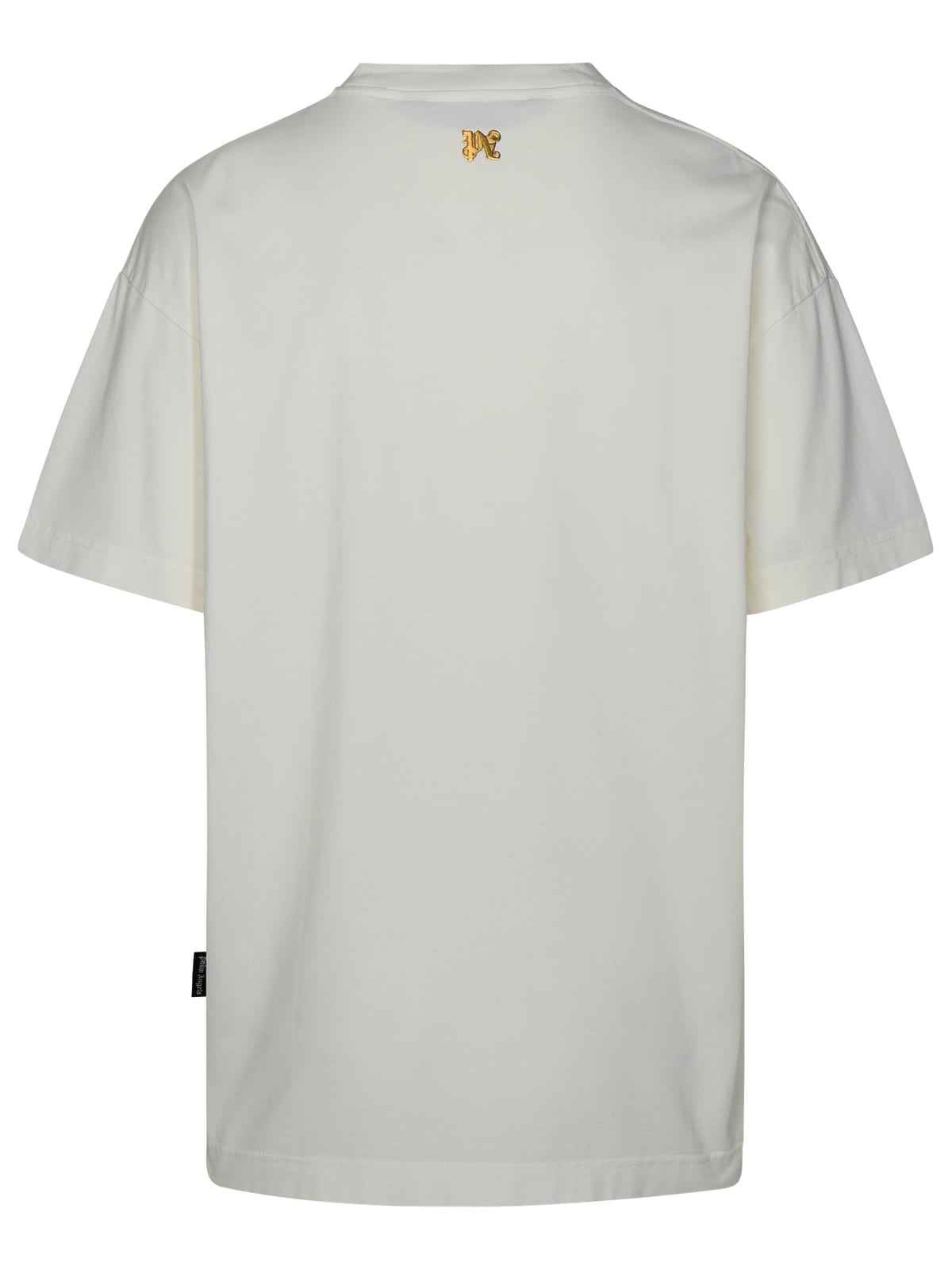Shop Palm Angels Burning Monogram White Cotton T-shirt In White/gold