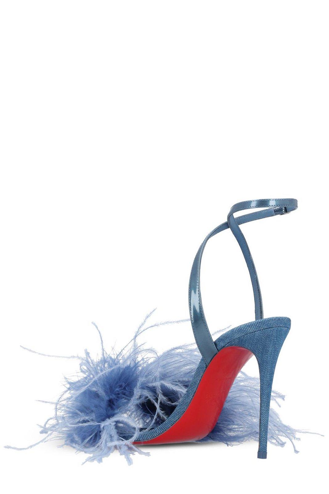 Shop Christian Louboutin Loubipoupi Feather Detailed Sandals In Denim/lin Denim