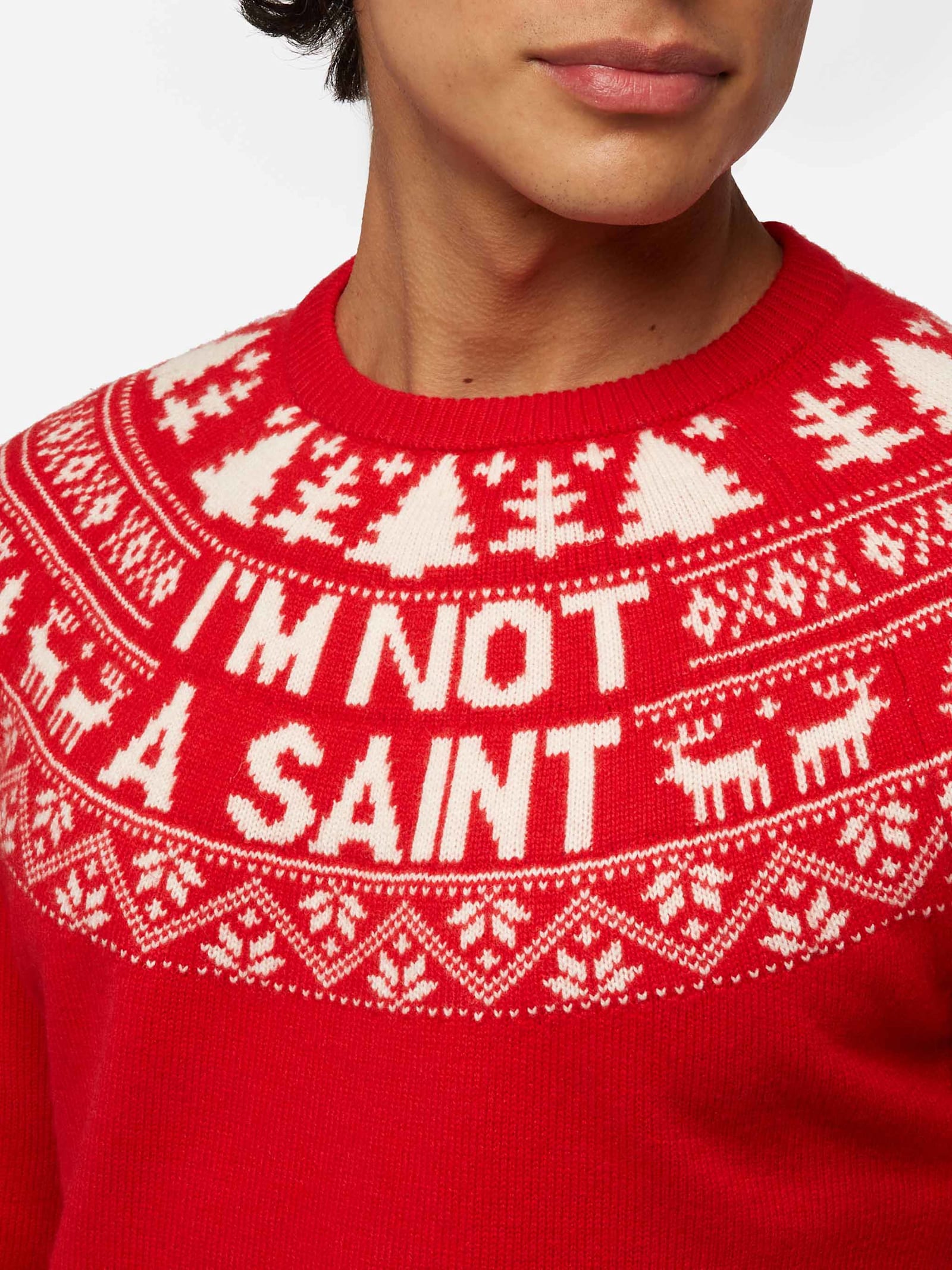 Mc2 Saint Barth Red Sweater Heron With Fair Isle Jacquard And Im Not A Saint Jacquard In Red