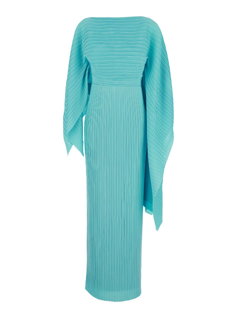 adami Maxi Light Blue Asymmetric Dress In Pleated Chiffon Woman