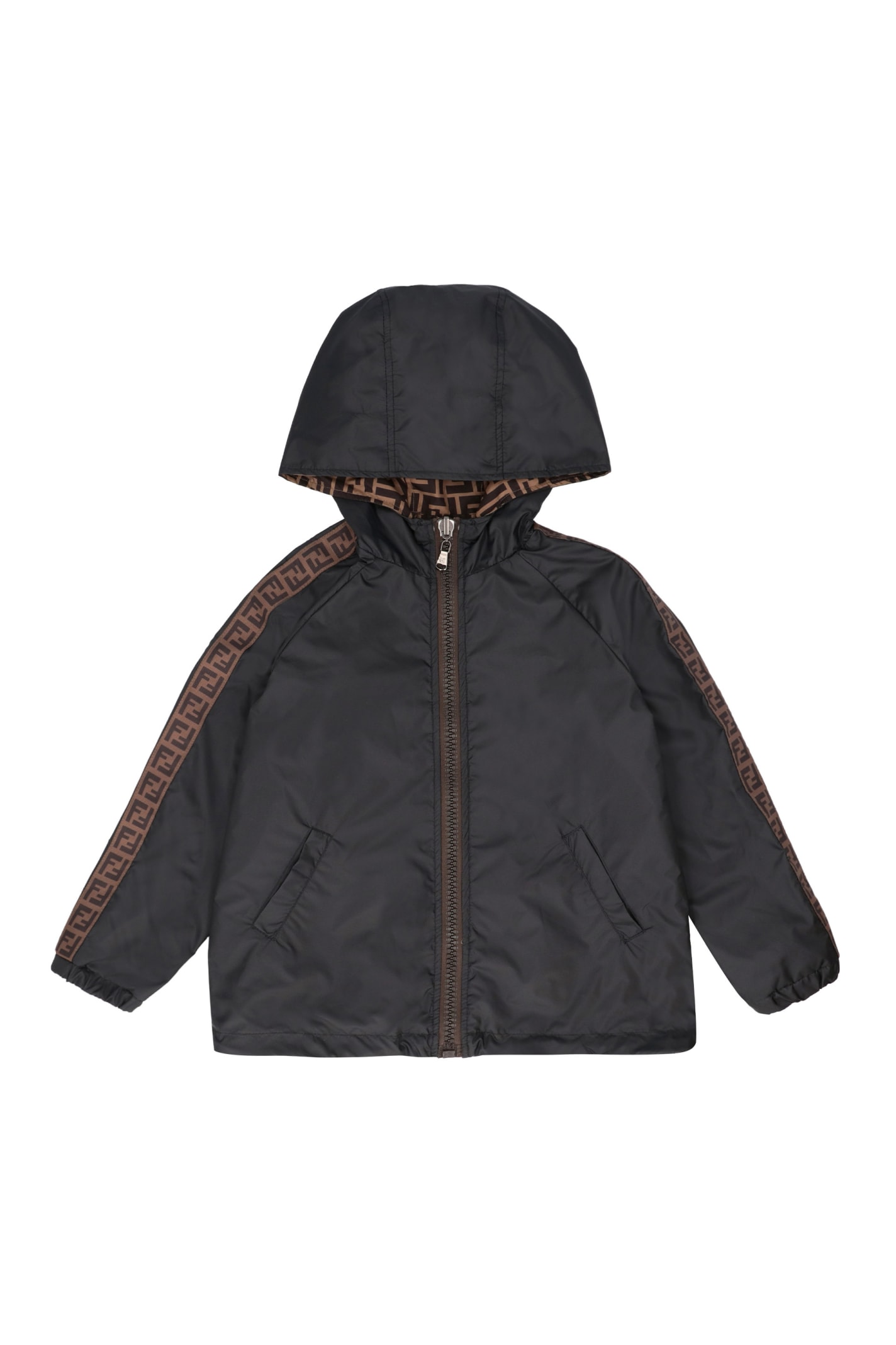 Fendi Kids' Technical Fabric Hooded Jacket In Black