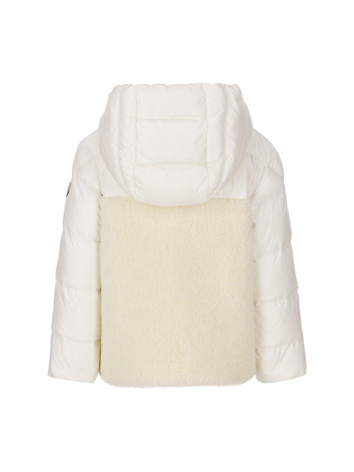 Moncler Zip-up Hooded Padded Jacket In Cream