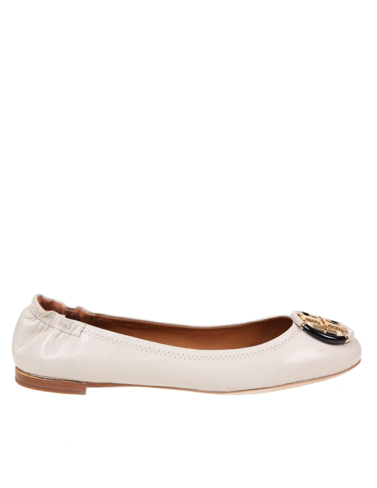 Buy Tory Burch Ballerina Multi Logo In Ivory Color Leather online, shop Tory Burch shoes with free shipping