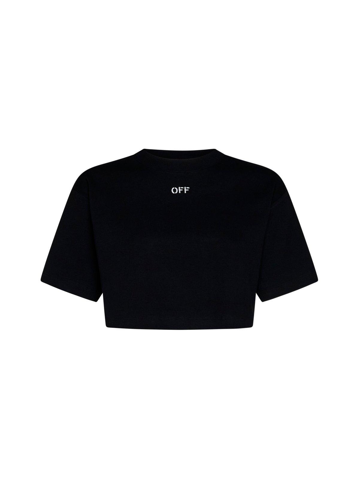 Shop Off-white Off-stamp Crewneck Cropped T-shirt In Black