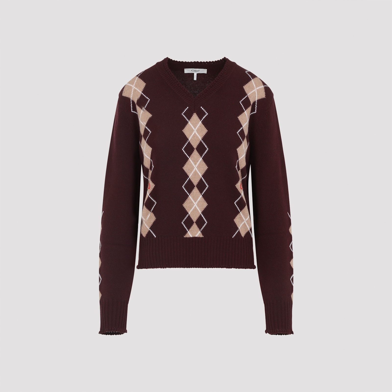 Chloé Wool And Cashmere V-neck Sweater Knitwear Bordeaux In Brown