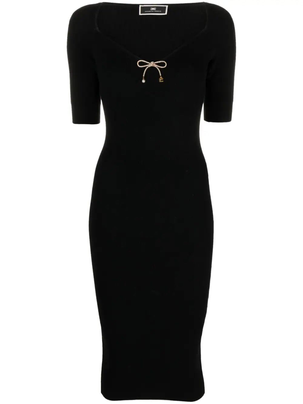 Shop Elisabetta Franchi Short Sleeves Heart Neck Midi Dress In Black