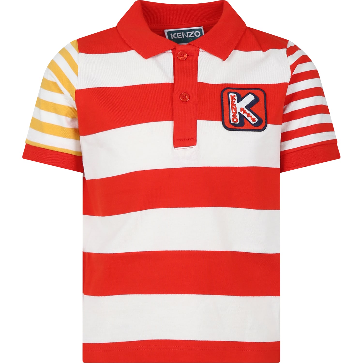 Shop Kenzo Multicolor Polo Shirt For Boy In Rosso
