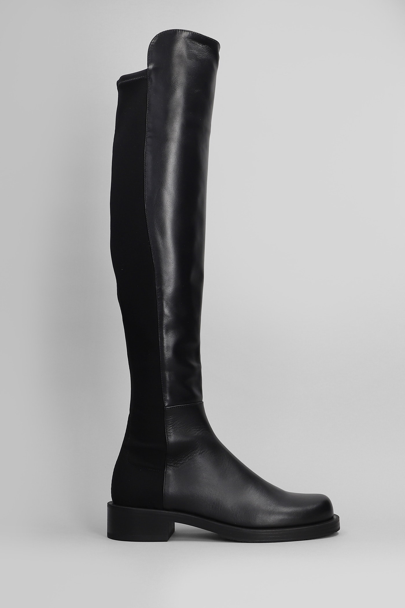 Shop Stuart Weitzman 5050 Bold Low Heels Boots In Black Leather