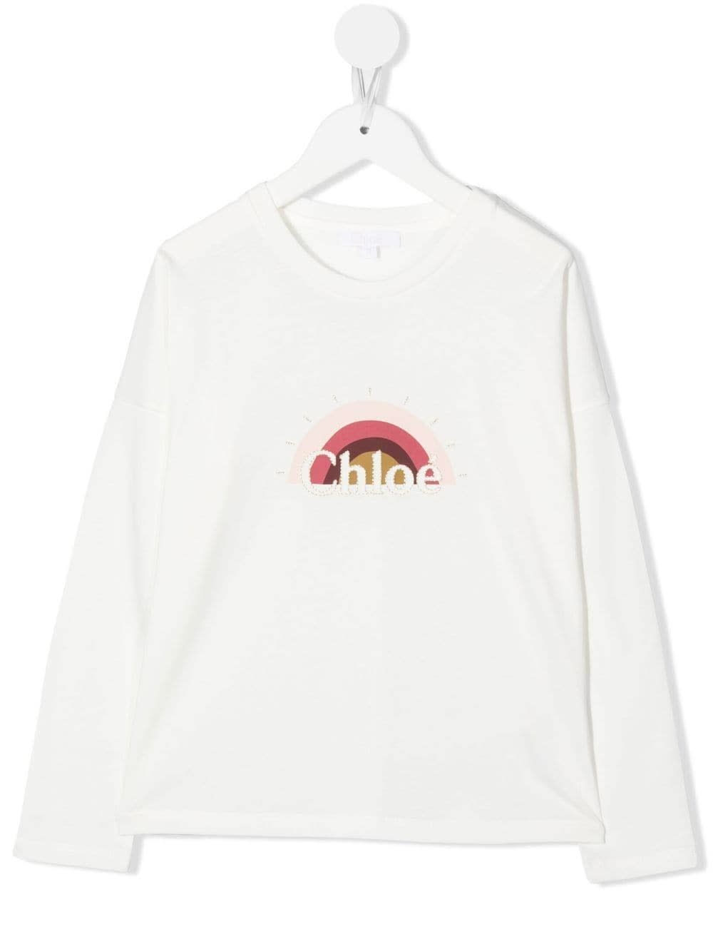 Chloé Kids White Long Sleeve T-shirt With Logo And Rainbow Print