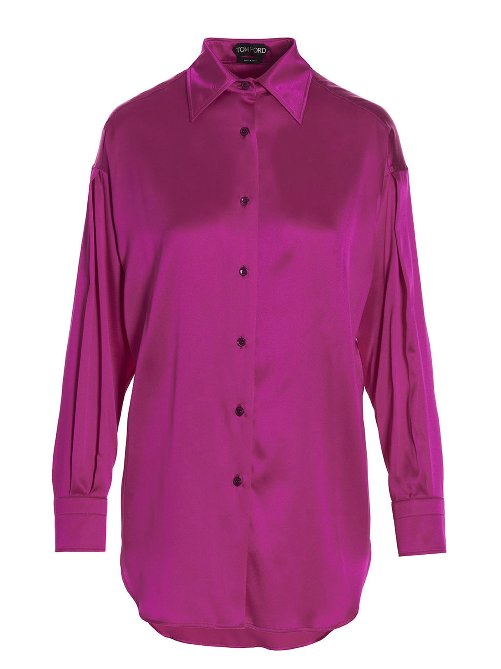 Tom Ford Stretch Silk Satin Fitted Shirt In Fuchsia