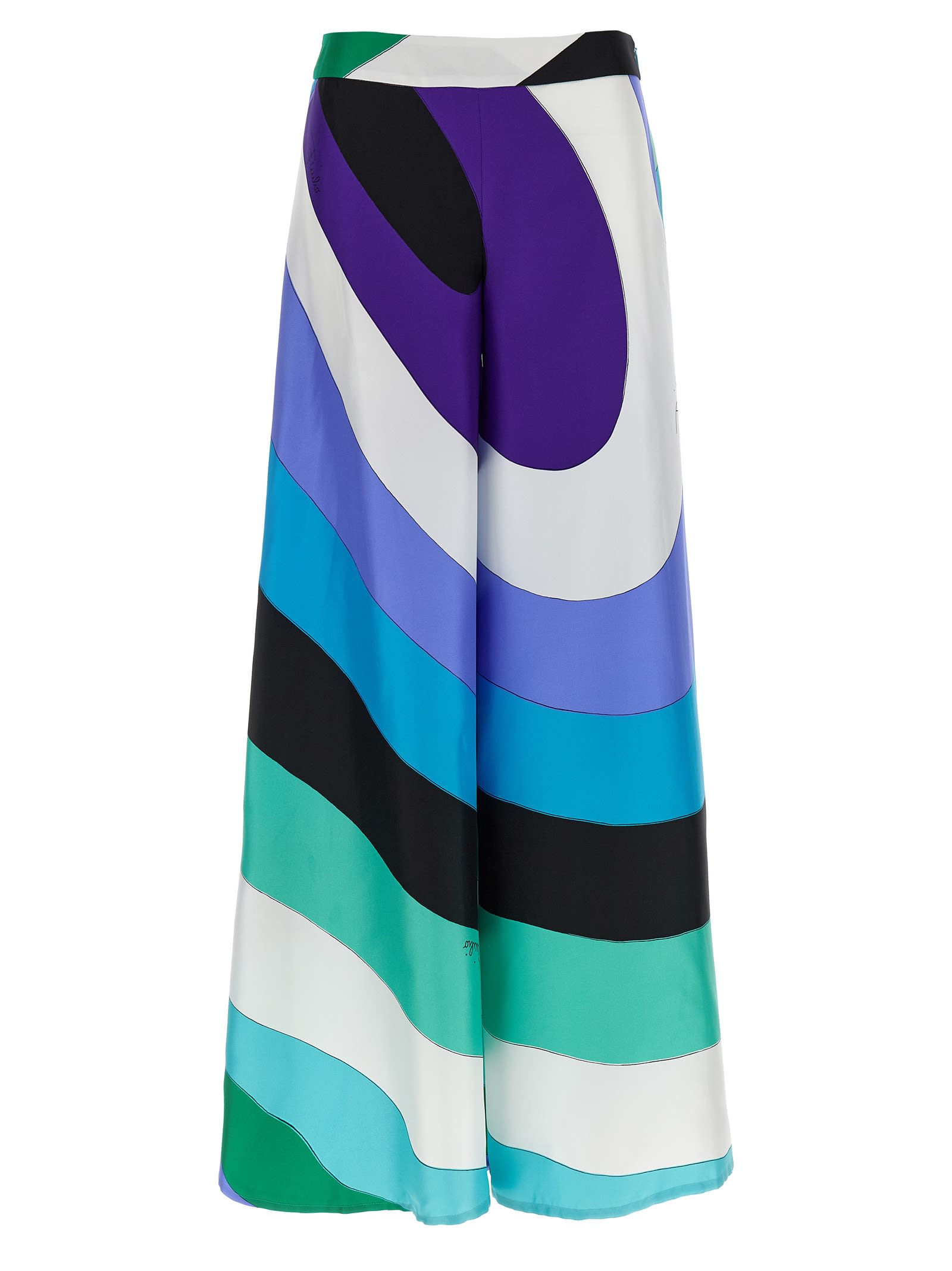 Pucci Iride Macro-print Silk Trousers In Verde Lilla In Blue
