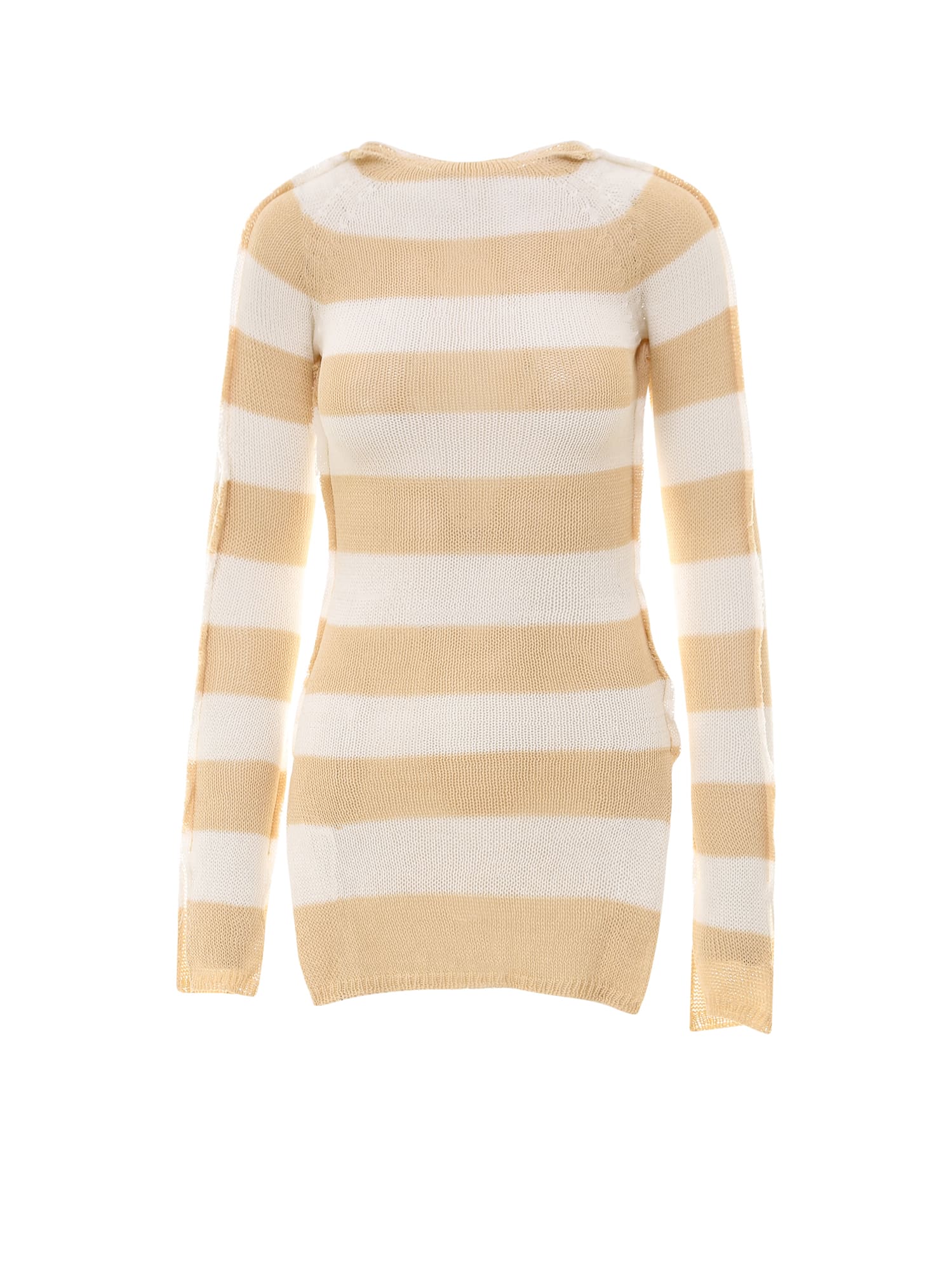 Marni Striped Crepe Cotton Sweater In Beige