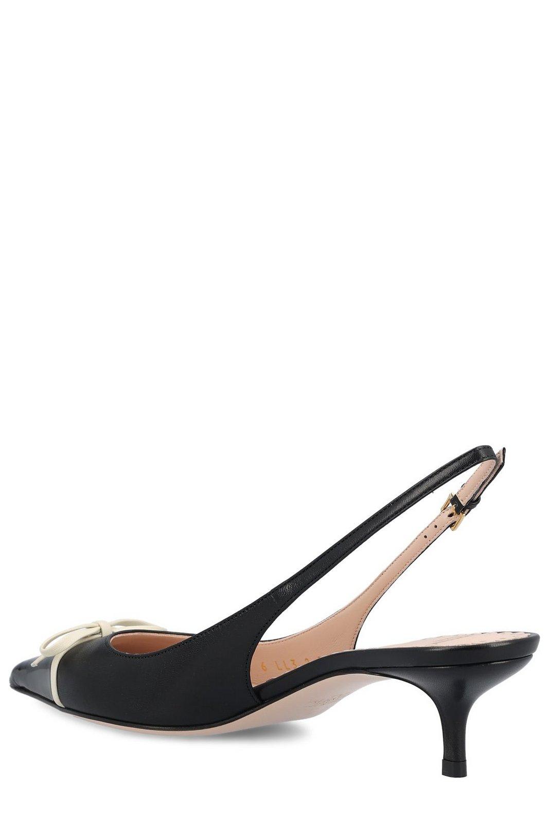Valentino Bepointy 45 Bow-embellished Leather Slingback Pumps In Black