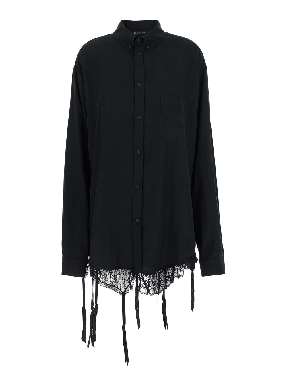 Balenciaga Lingerie Black Sirt With Button-down Collar And Lingerie Detail On The Hem In Tech Fabric Woman