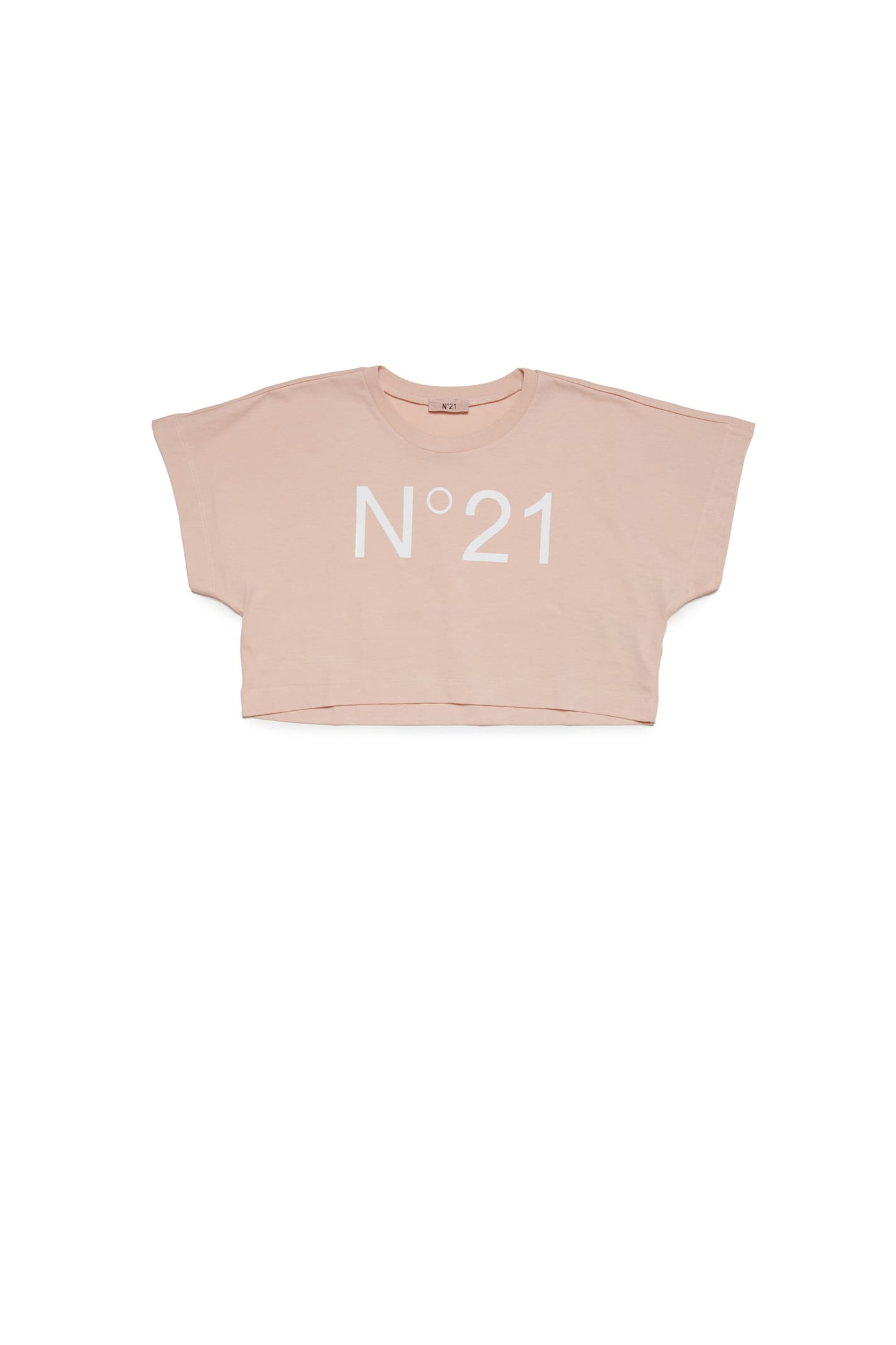 Shop N°21 N21t170f T-shirt N21 Branded Cropped T-shirt In Cipria
