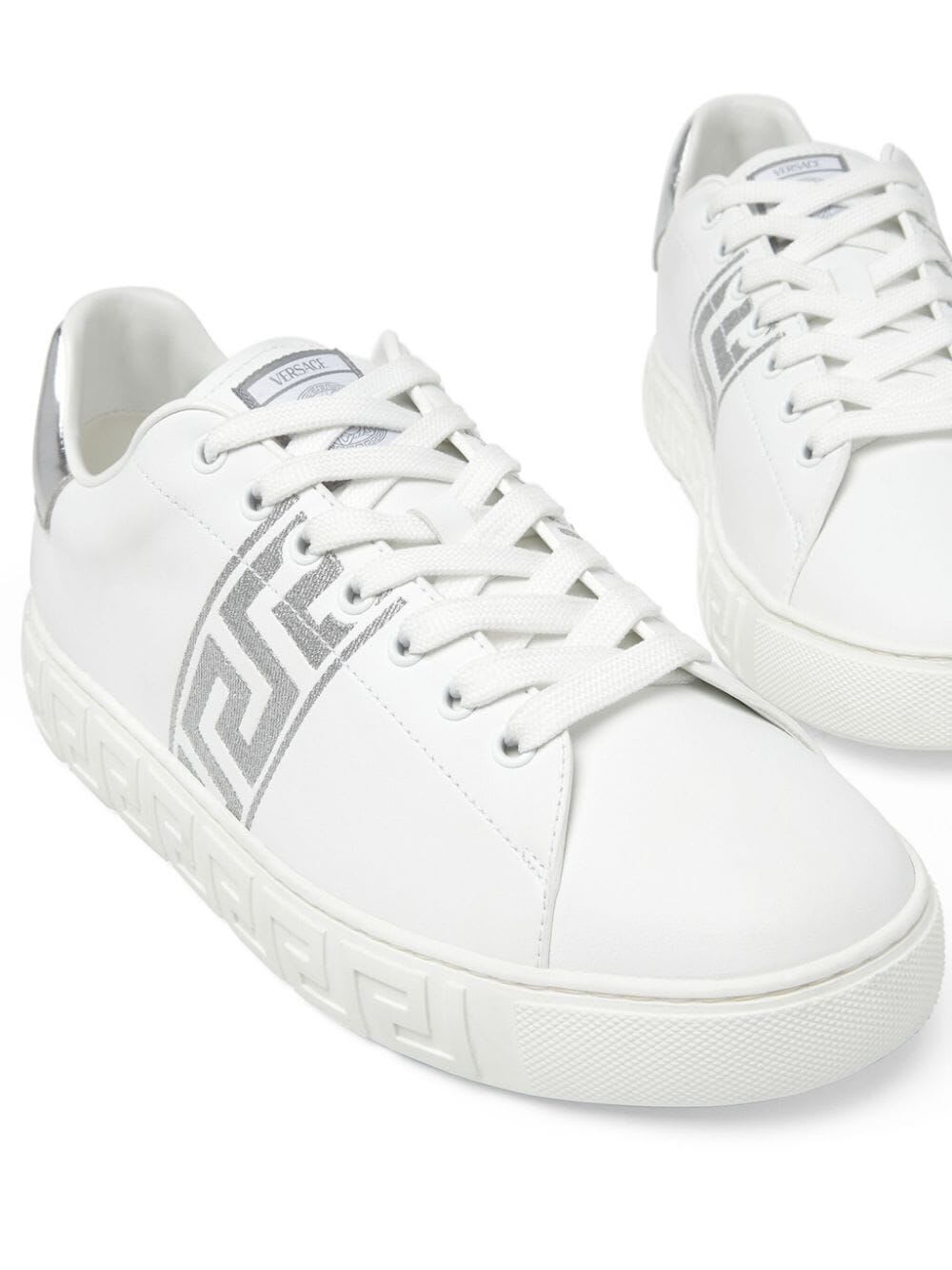 Shop Versace Sneaker Calf Leather In White Silver