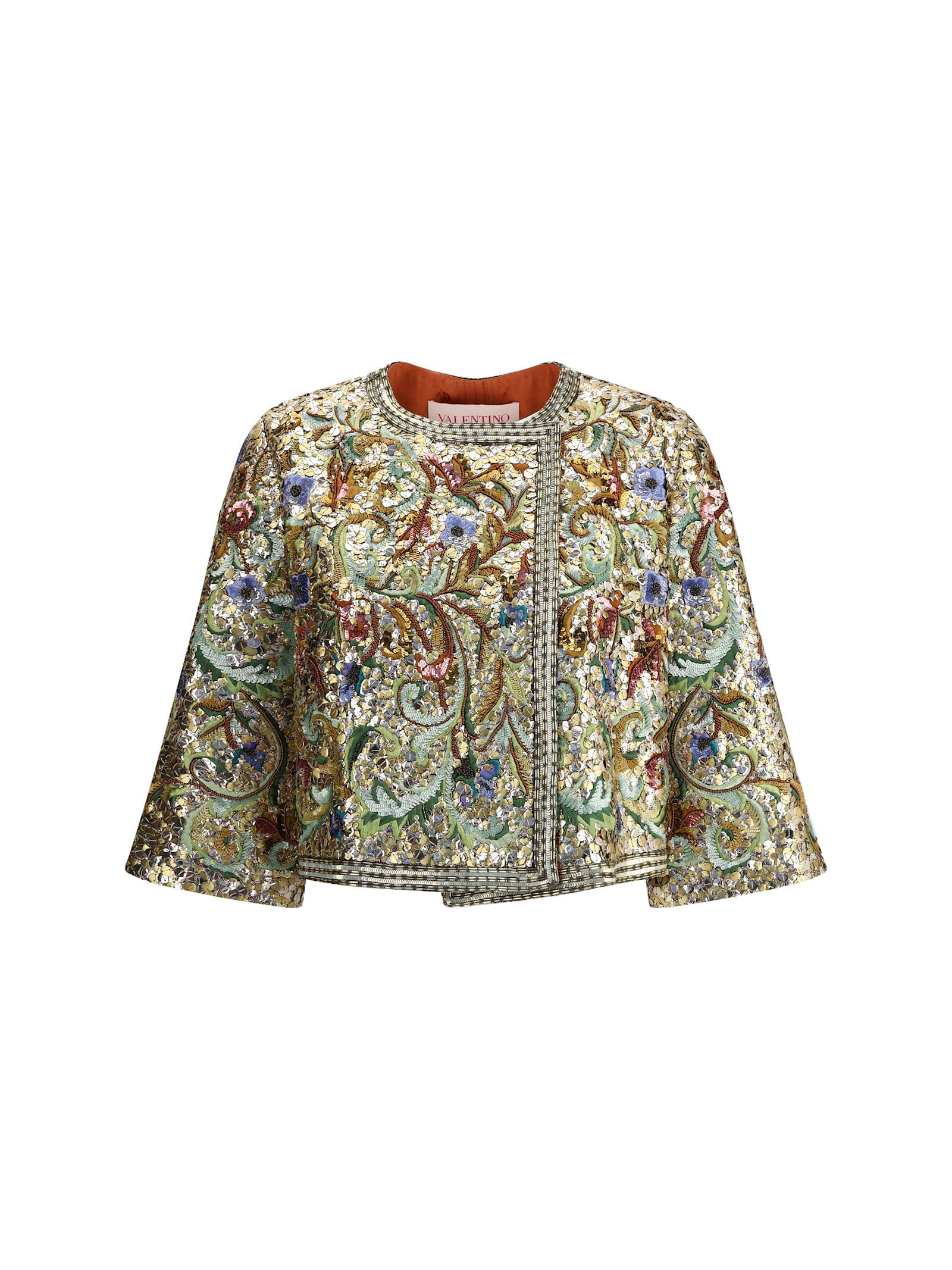 Valentino Sequin Embroidered Floral Cropped Jacket