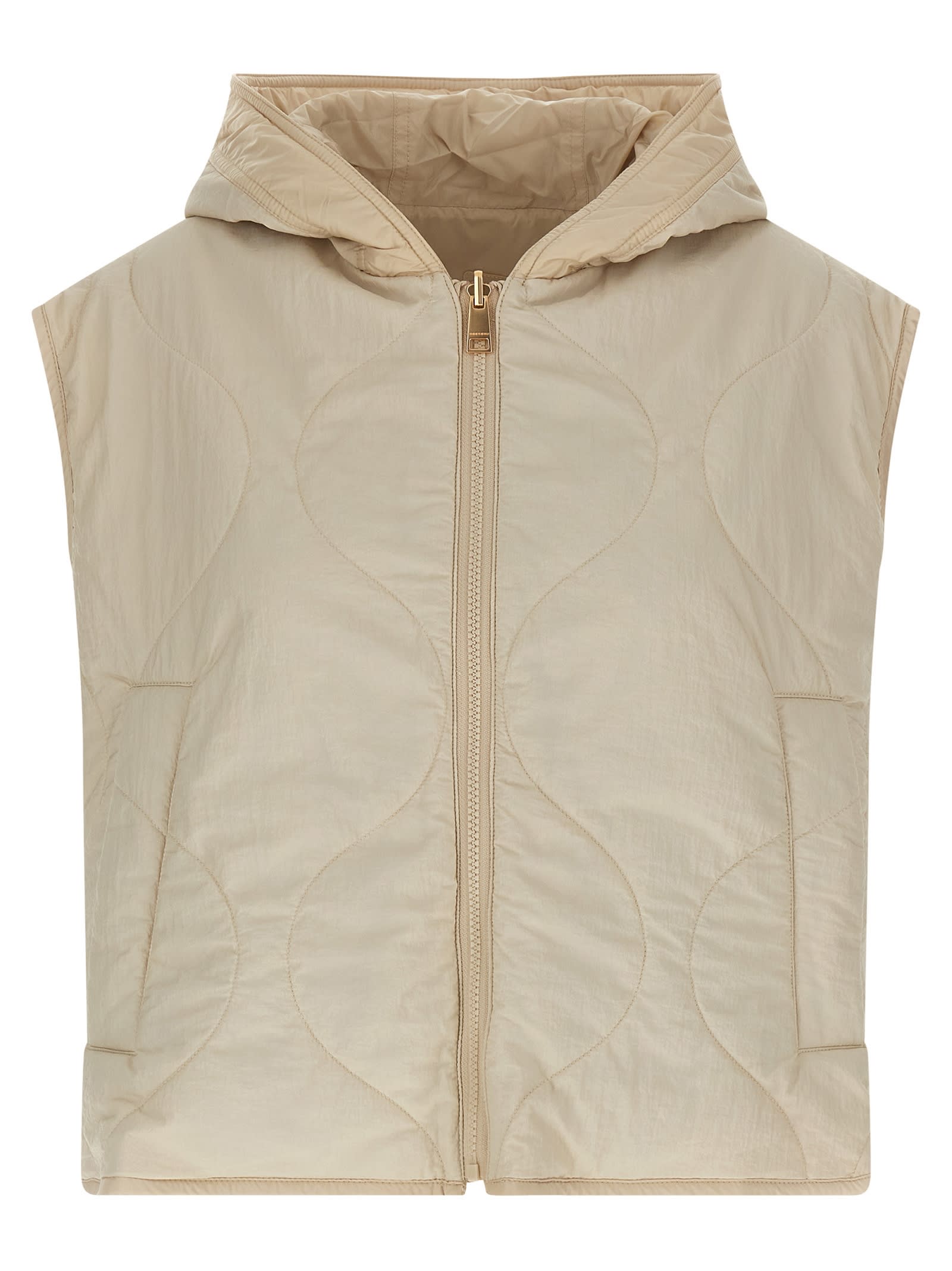 Weekend Max Mara Reversible Quilted Hooded Vest Drawstring In Brown
