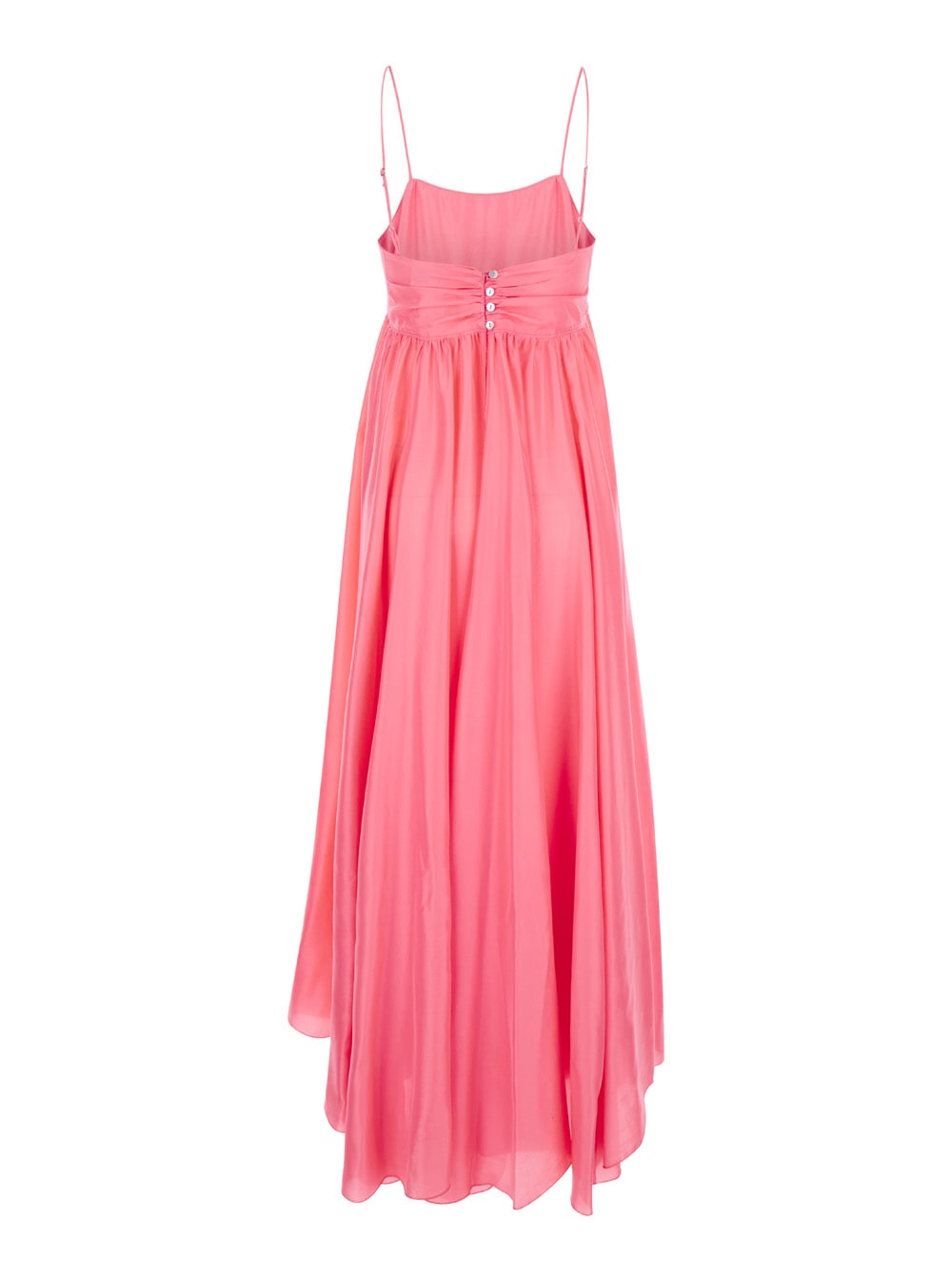 Shop Forte Forte Habotai Long Salmon Pink Dress With High-waist Point In Silk Woman