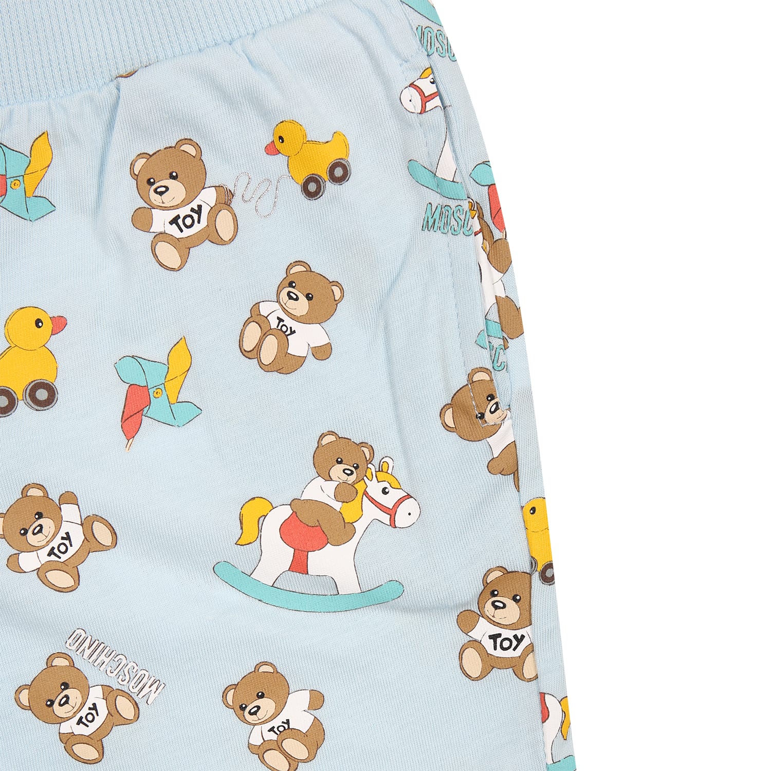 Shop Moschino Light Blue Set For Baby Boy With Teddy Bear And Pinwheel