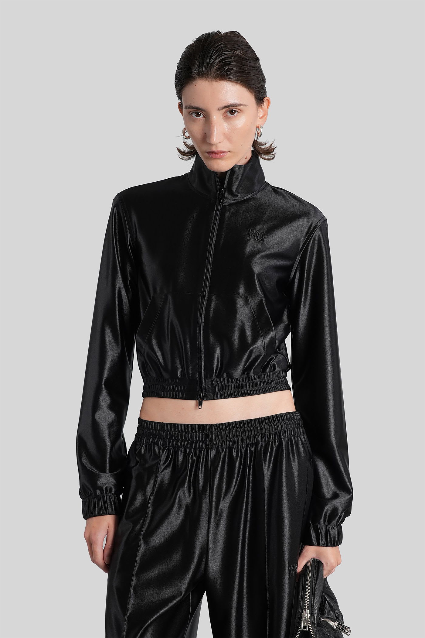 Alexander Wang Shrunken Zip-up Jacket Sweatshirts Black In Black