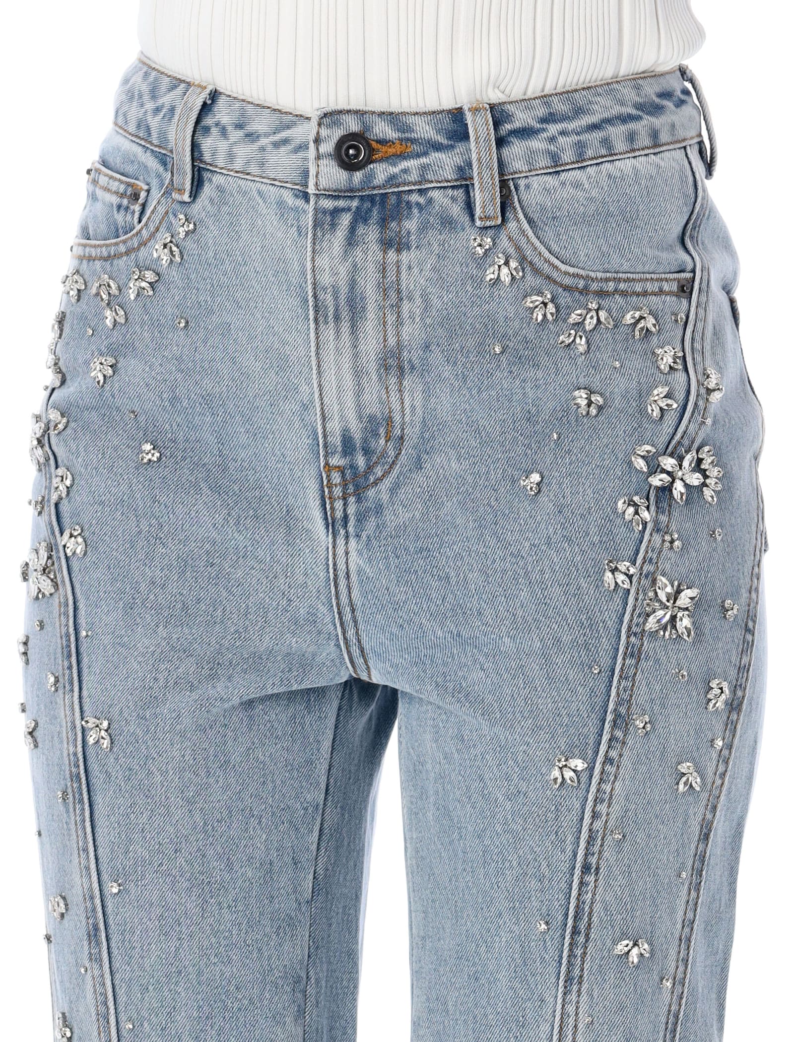 Shop Self-portrait Crystal Embellished Denim In Blue