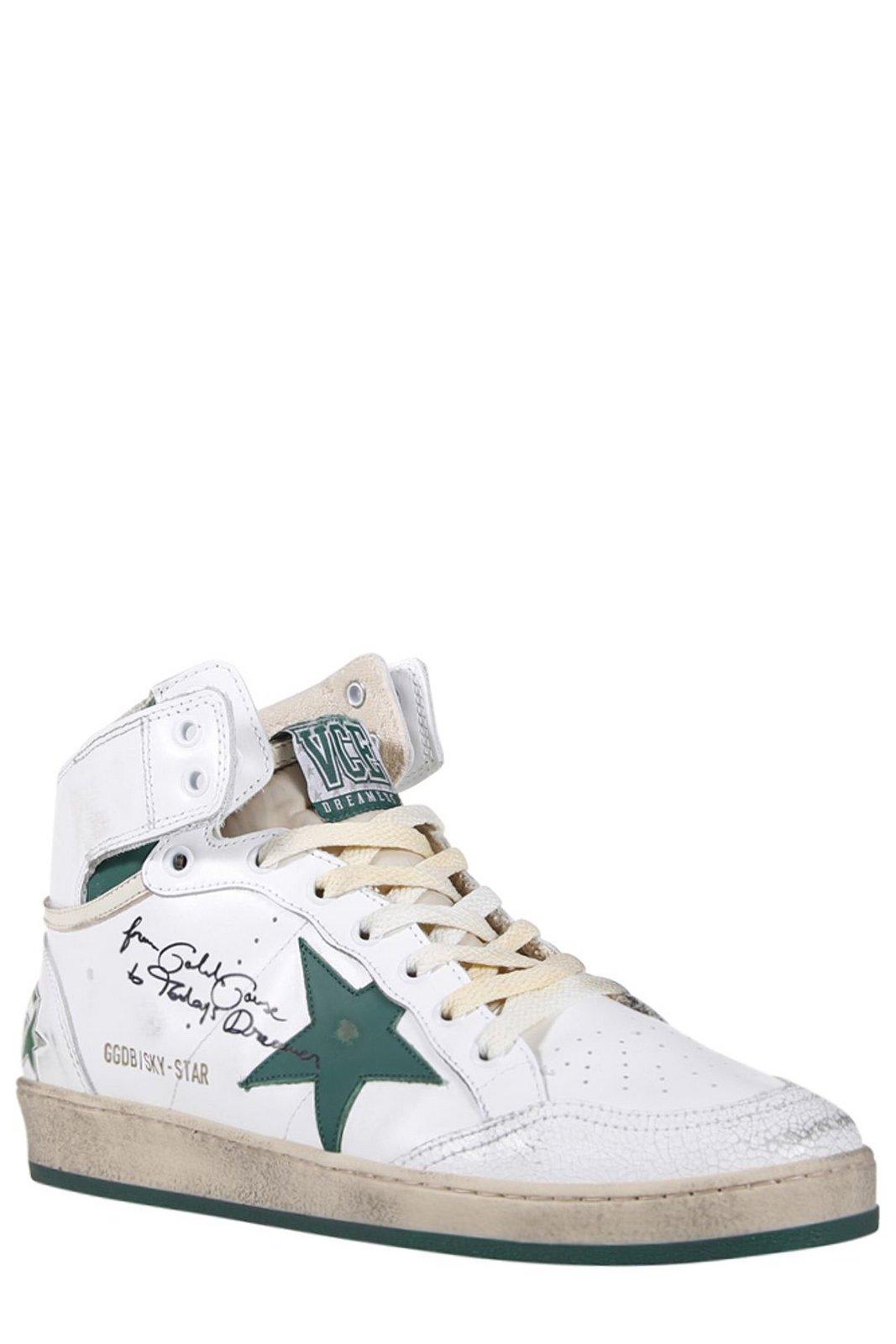 Shop Golden Goose Sky Star Lace-up Sneakers In White/green