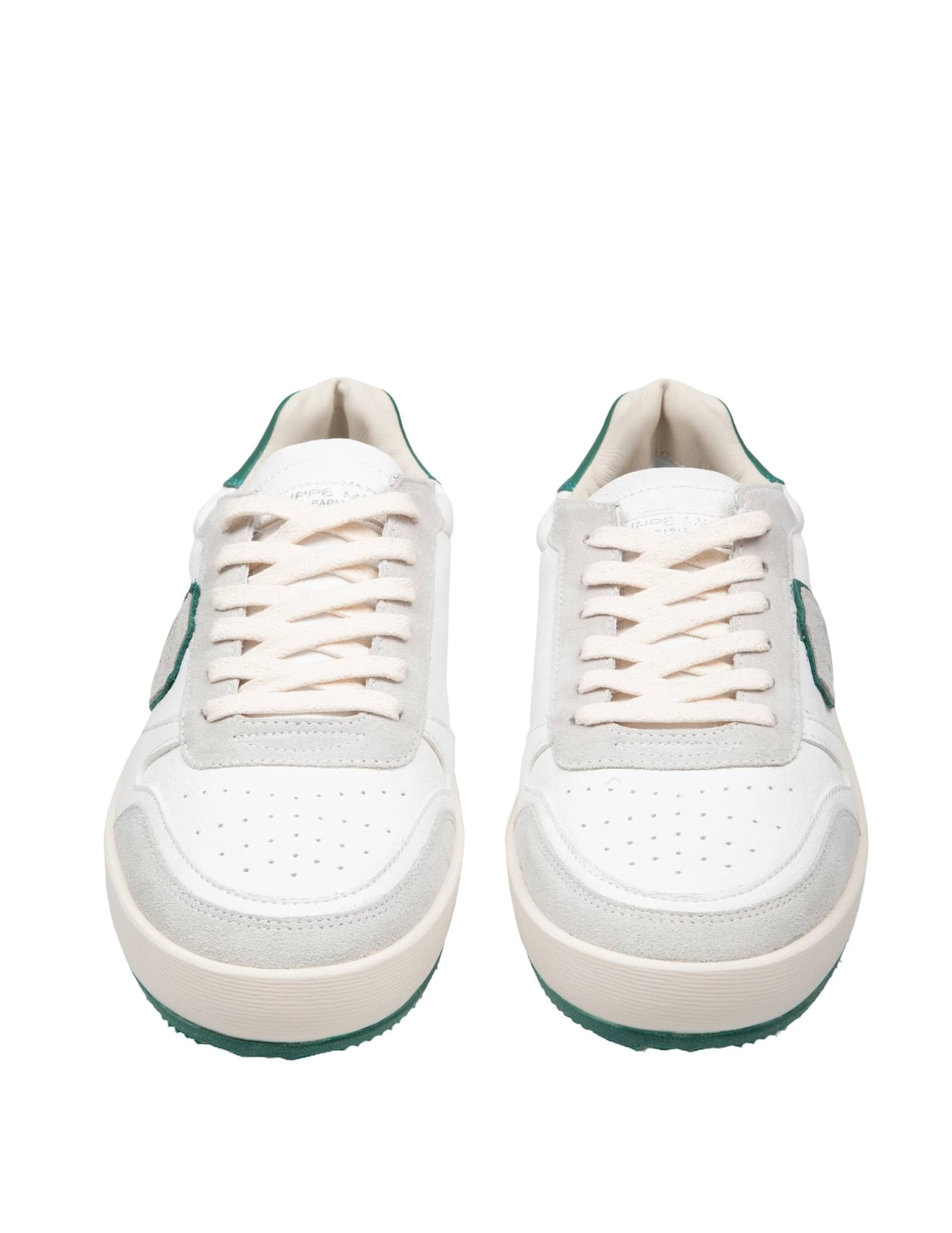 Shop Philippe Model Nice Low Sneakers In Leather And Suede Color White And Green