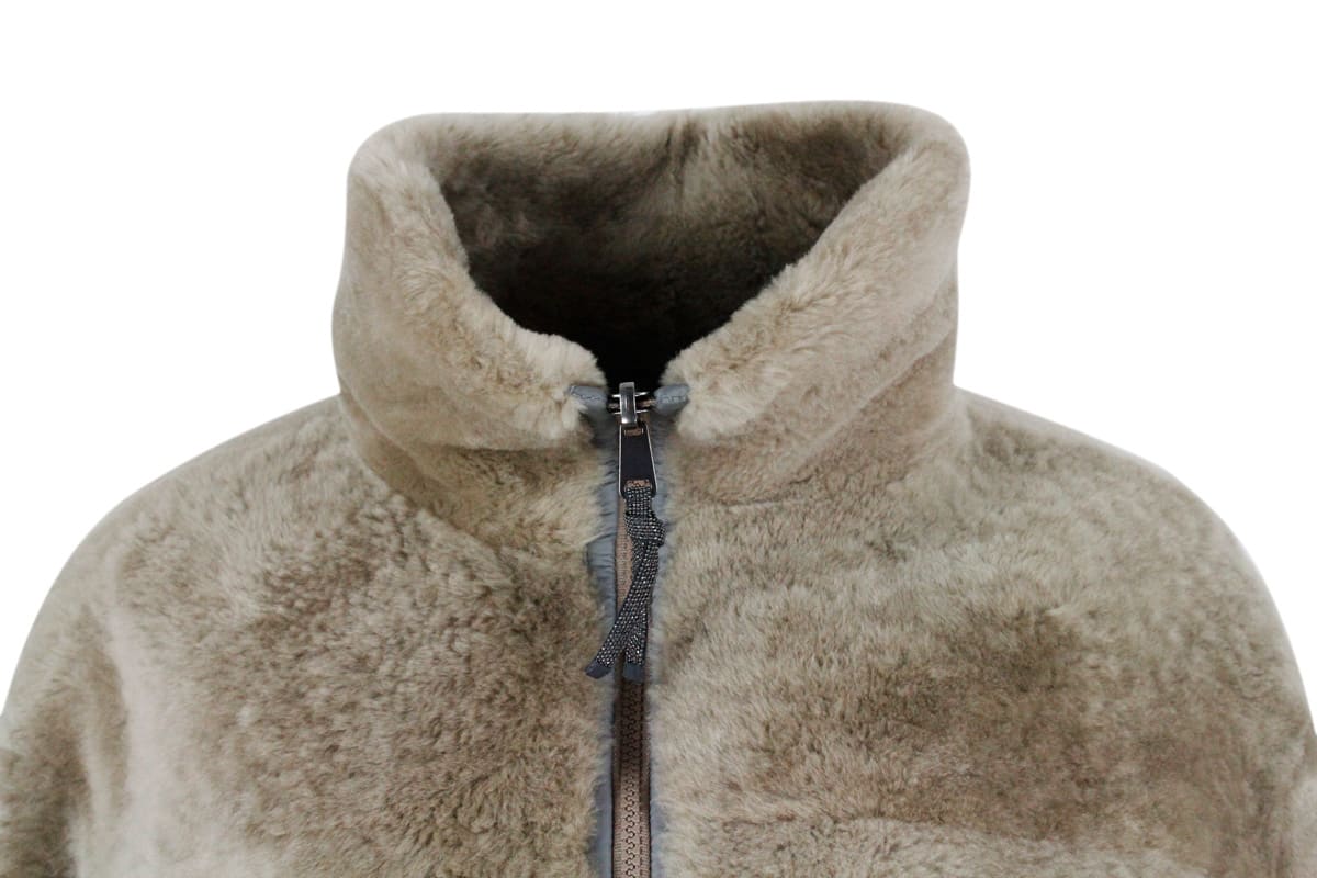 Shop Brunello Cucinelli Reversible Jacket Jacket In Very Soft And Precious Shearling In Taupe