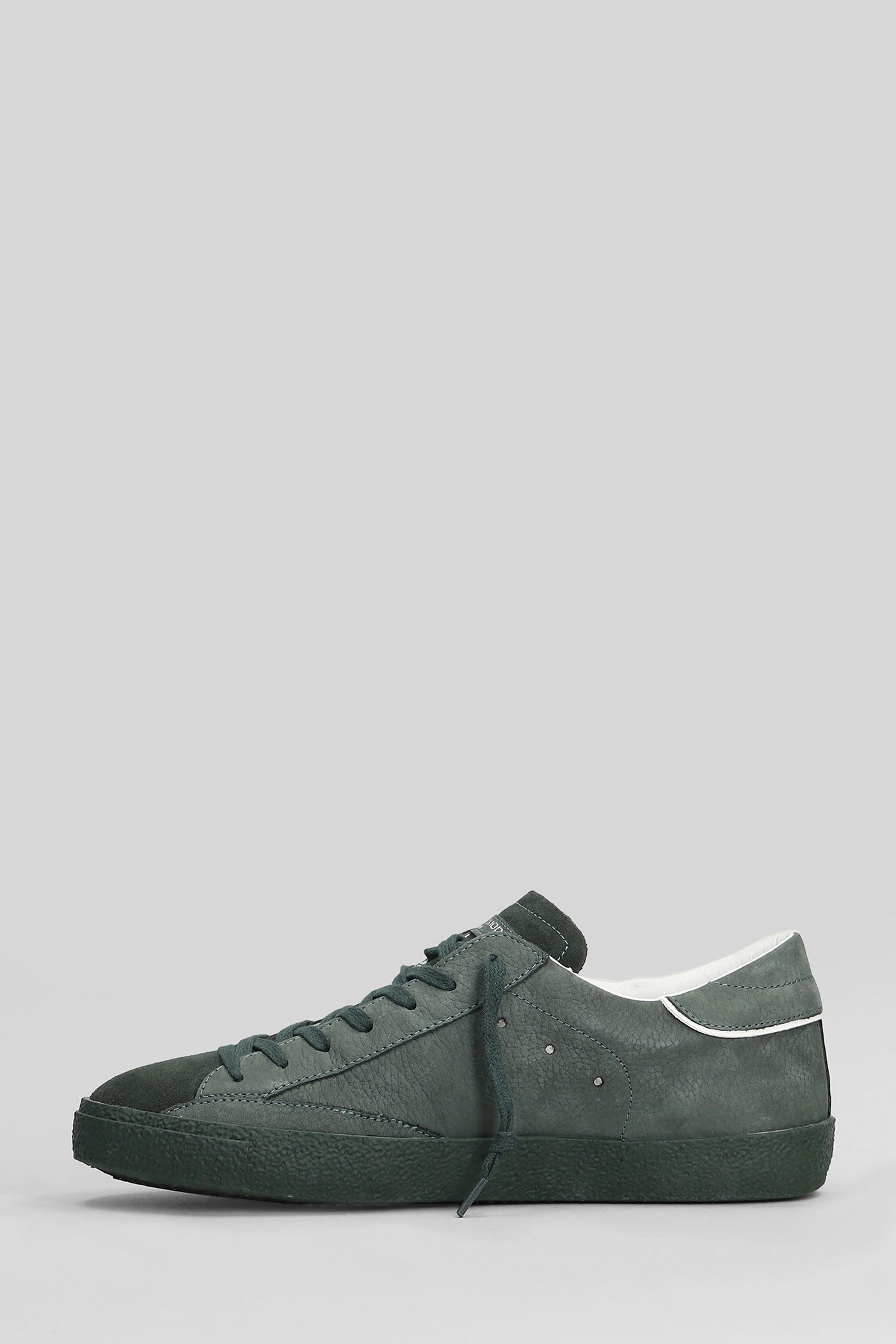 Philippe Model Prsx Low Sneakers In Green Suede And Leather In Green