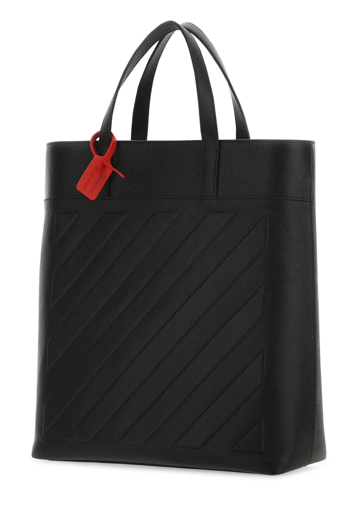 Shop Off-white Black Leather Binder Shopping Bag In Blacknocolor